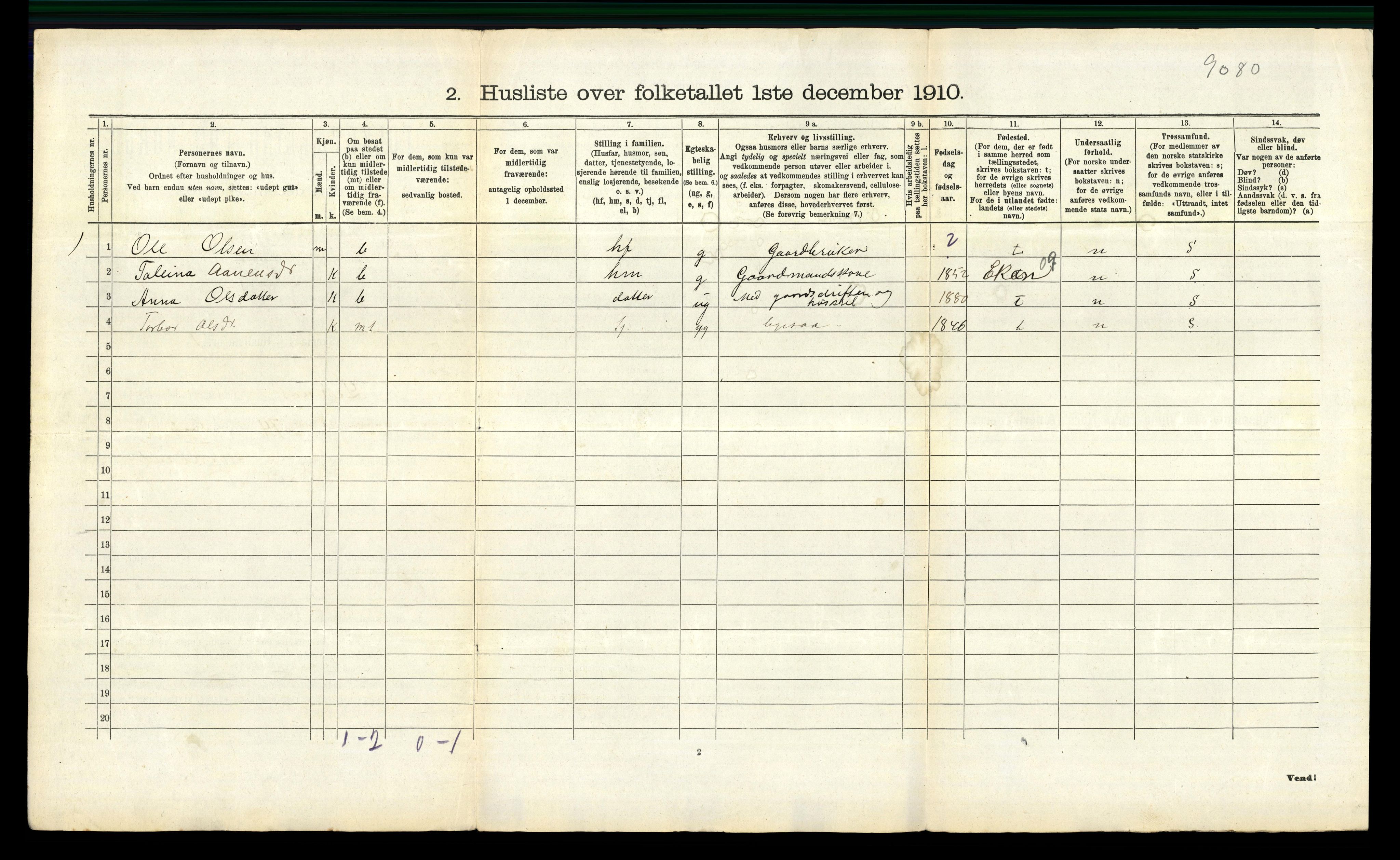 RA, 1910 census for Liknes, 1910, p. 361