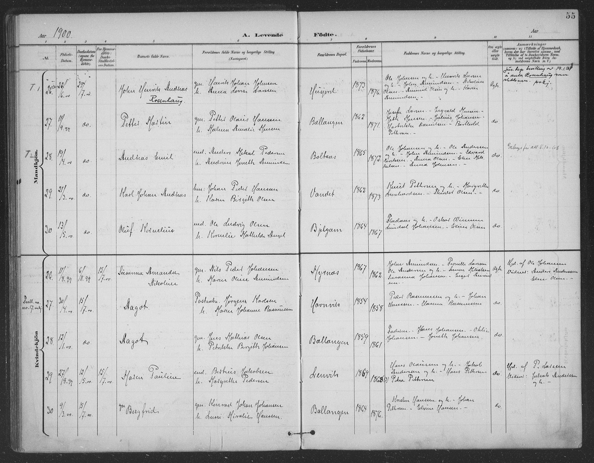 Ministerialprotokoller, klokkerbøker og fødselsregistre - Nordland, AV/SAT-A-1459/863/L0899: Parish register (official) no. 863A11, 1897-1906, p. 55