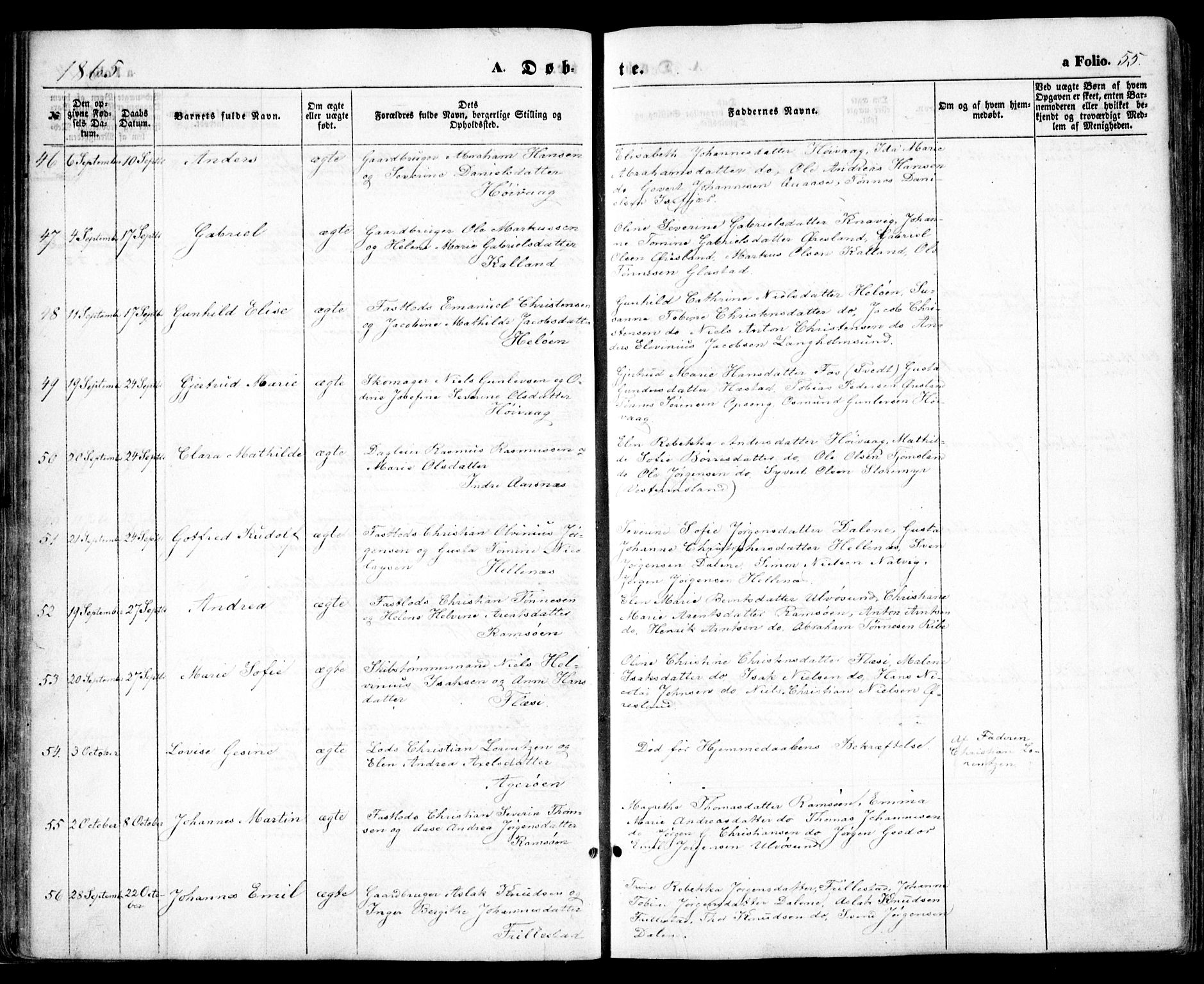 Høvåg sokneprestkontor, SAK/1111-0025/F/Fa/L0004: Parish register (official) no. A 4, 1859-1877, p. 55