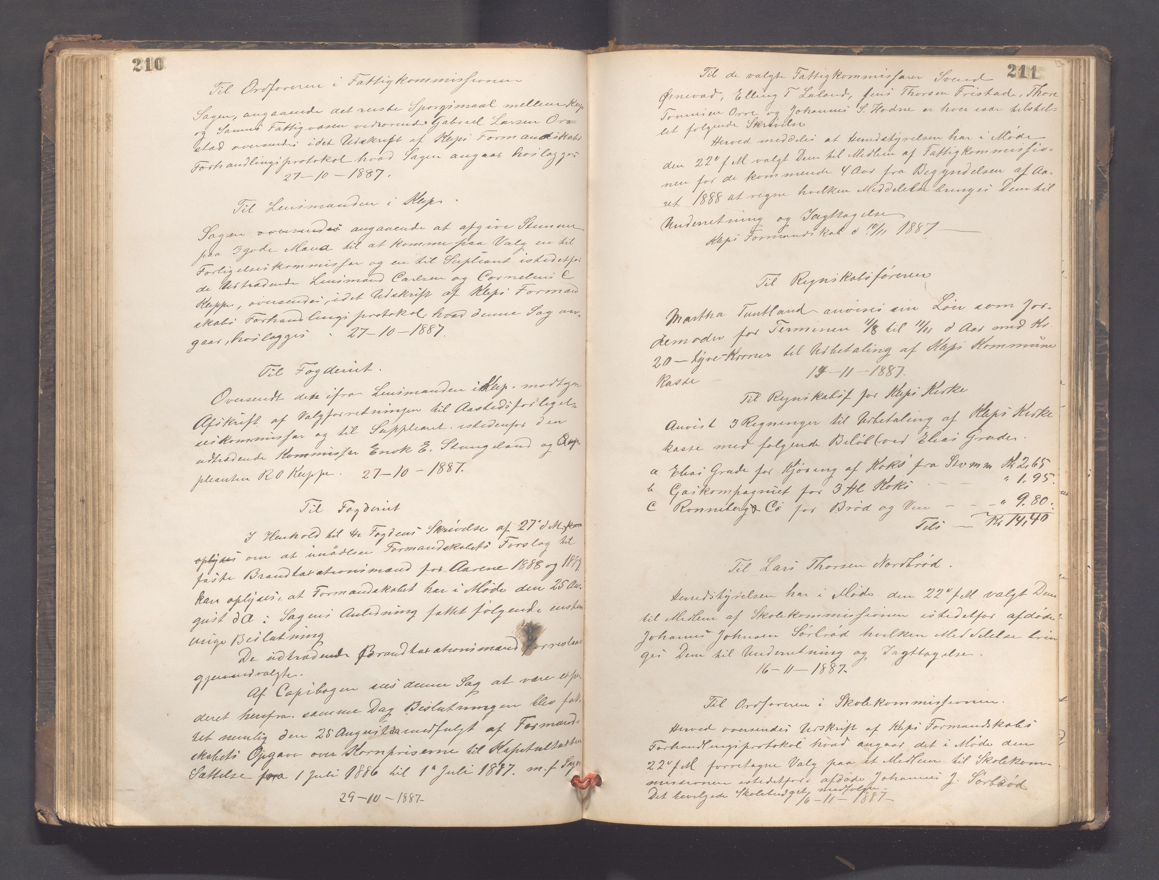 Klepp kommune - Formannskapet, IKAR/K-100277/B/L0003: Kopibok, 1877-1892, p. 210-211