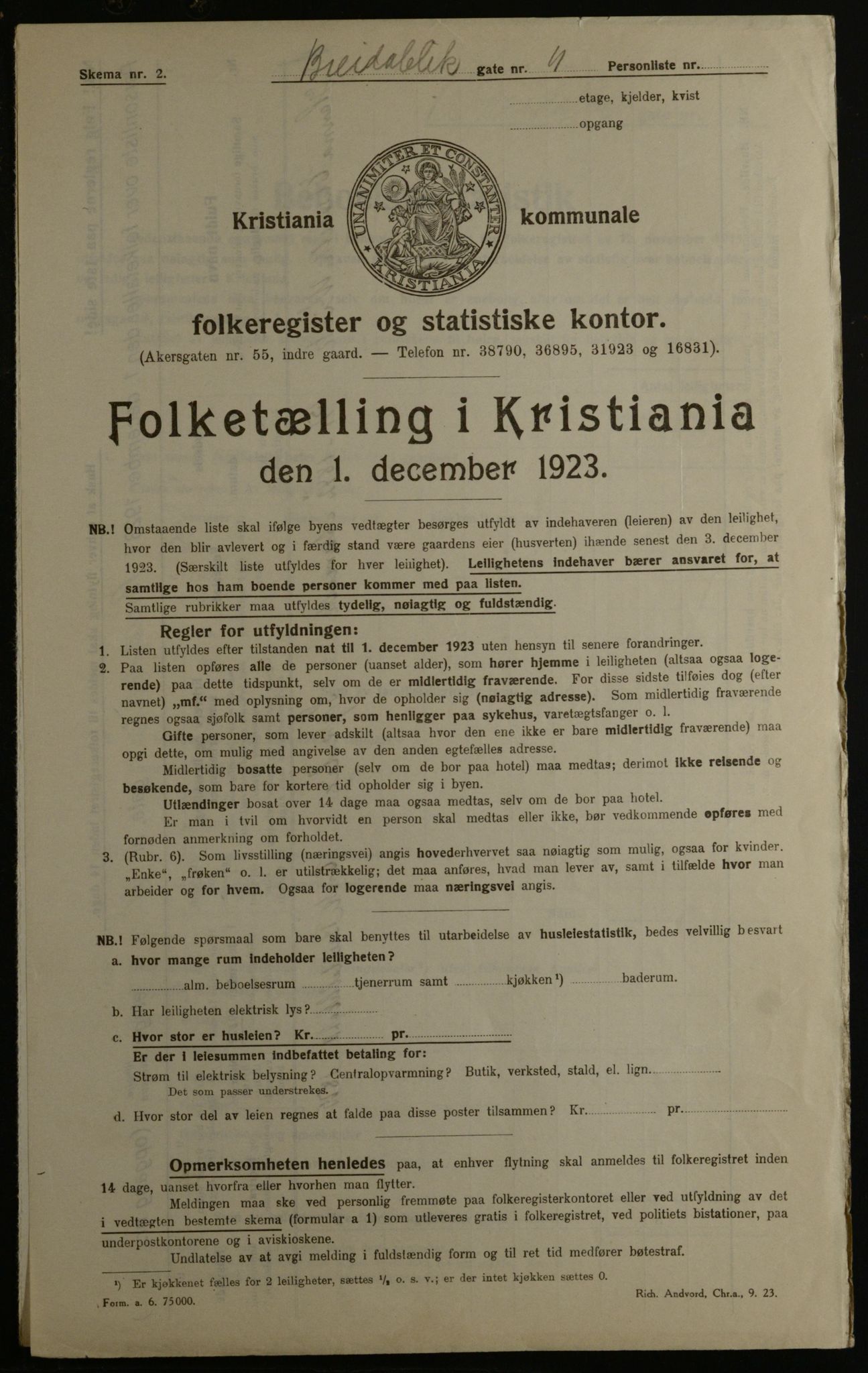 OBA, Municipal Census 1923 for Kristiania, 1923, p. 9237