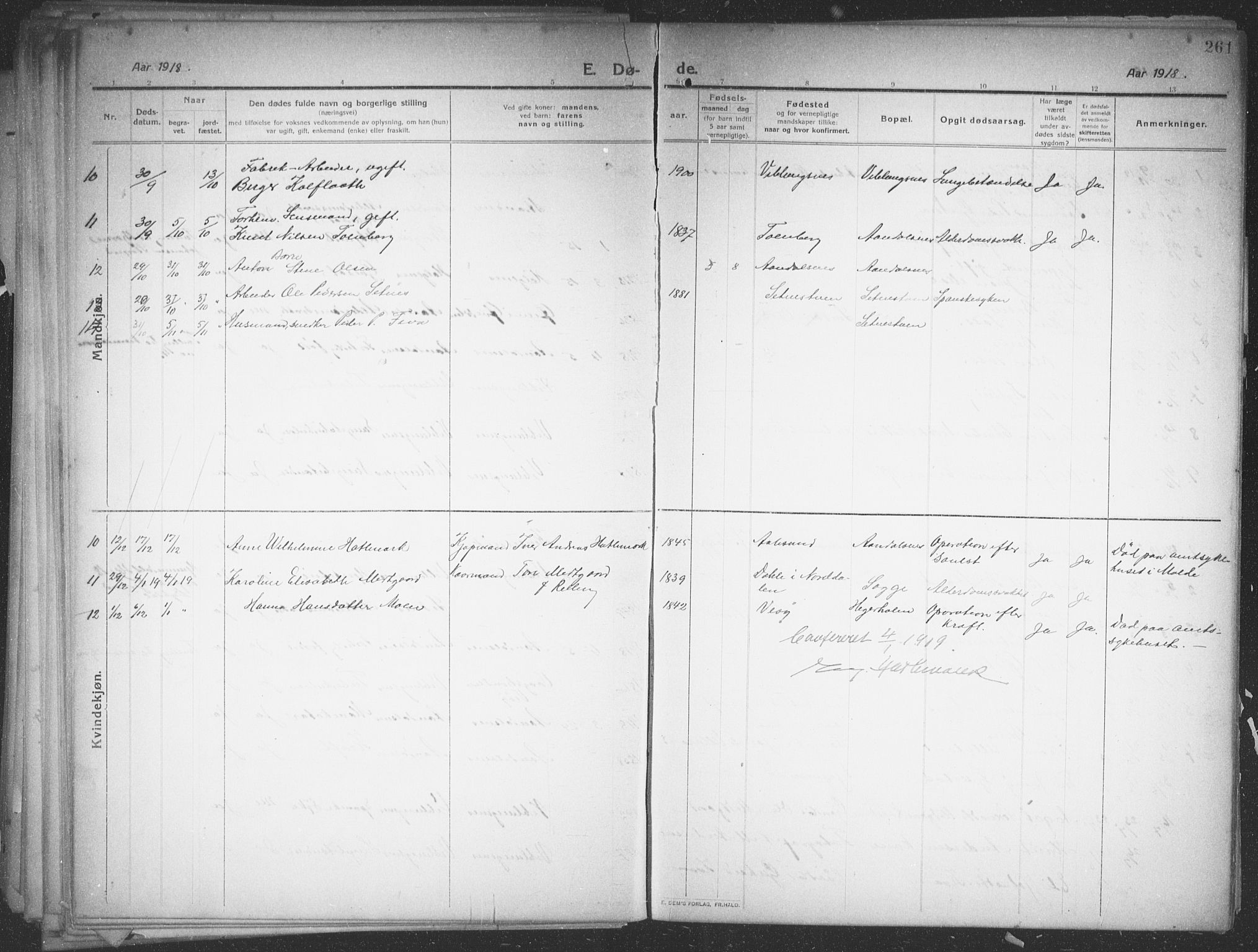 Ministerialprotokoller, klokkerbøker og fødselsregistre - Møre og Romsdal, AV/SAT-A-1454/544/L0581: Parish register (copy) no. 544C03, 1910-1937, p. 261