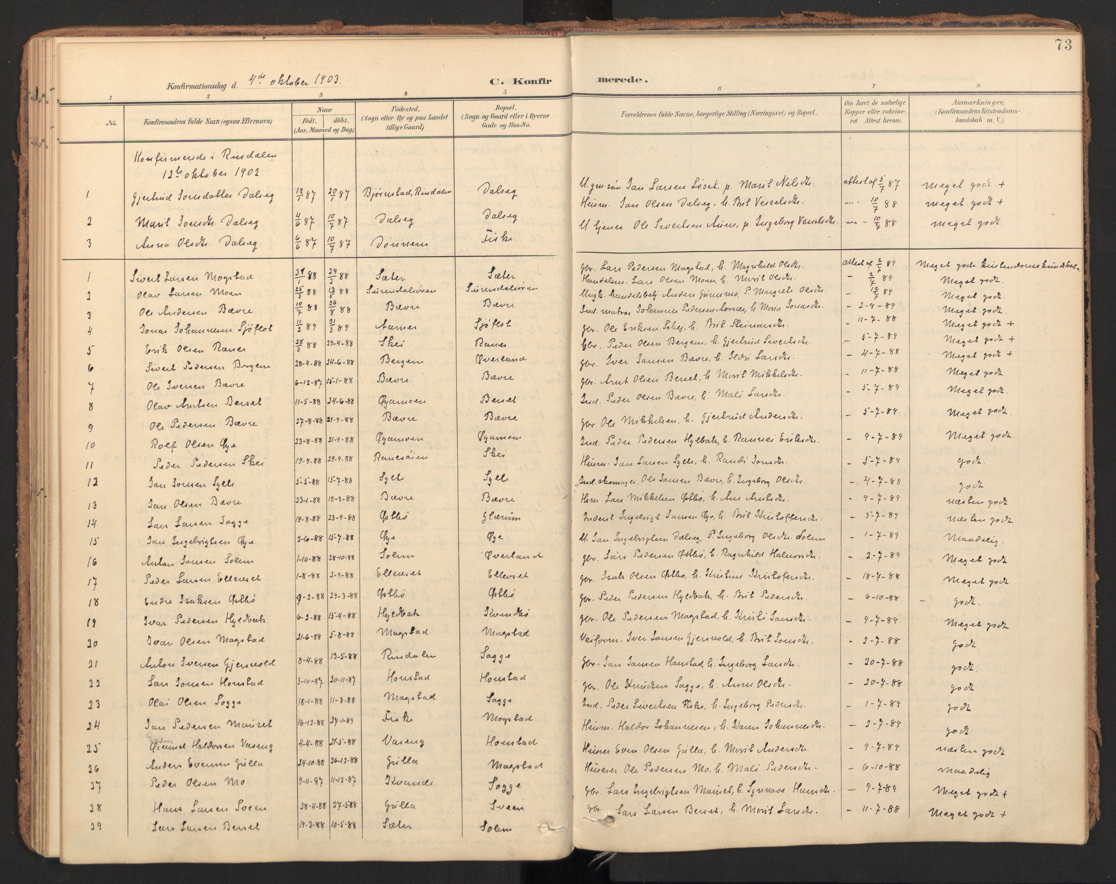 Ministerialprotokoller, klokkerbøker og fødselsregistre - Møre og Romsdal, SAT/A-1454/596/L1057: Parish register (official) no. 596A02, 1900-1917, p. 73