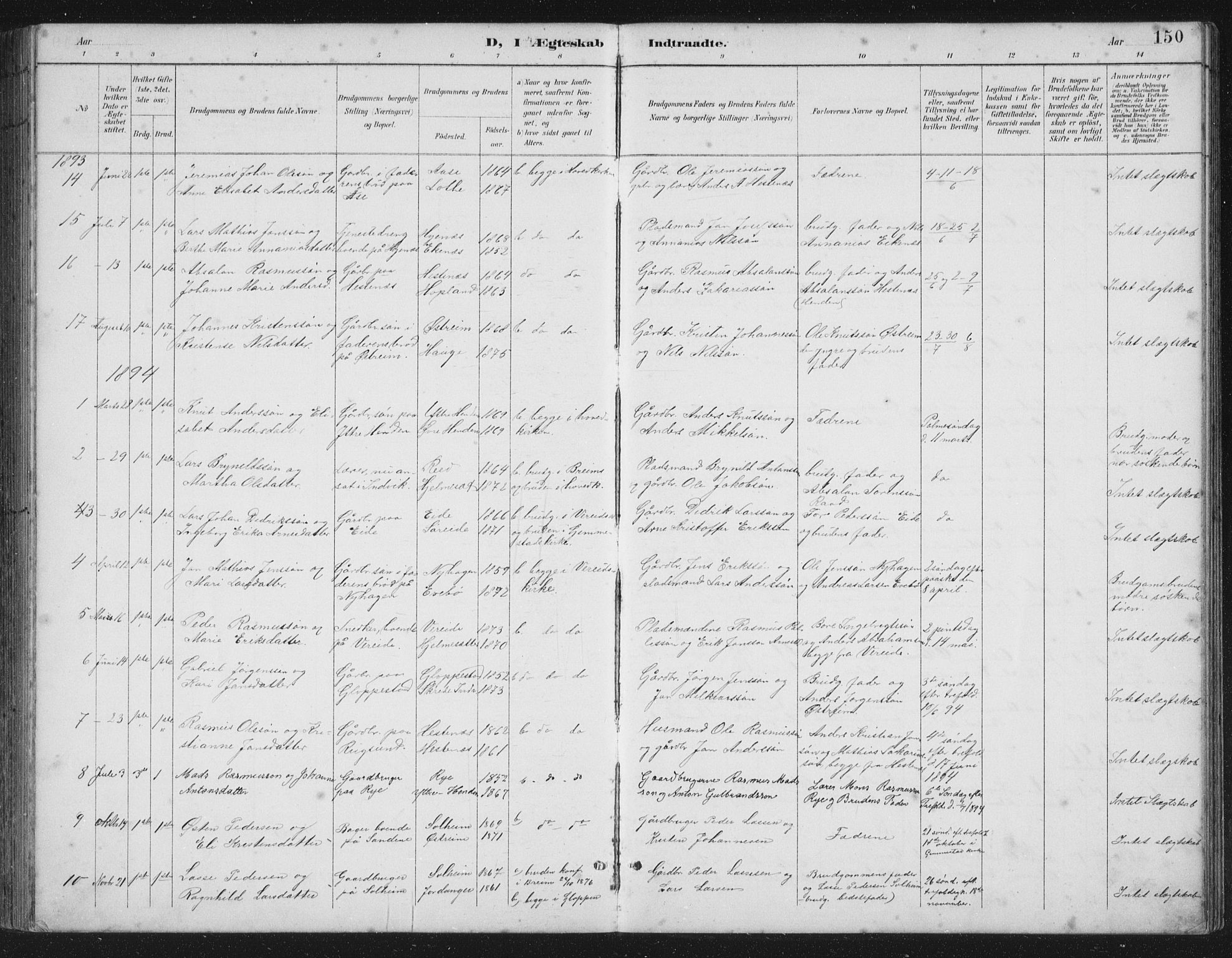 Gloppen sokneprestembete, SAB/A-80101/H/Hab/Habb/L0002: Parish register (copy) no. B 2, 1889-1909, p. 150