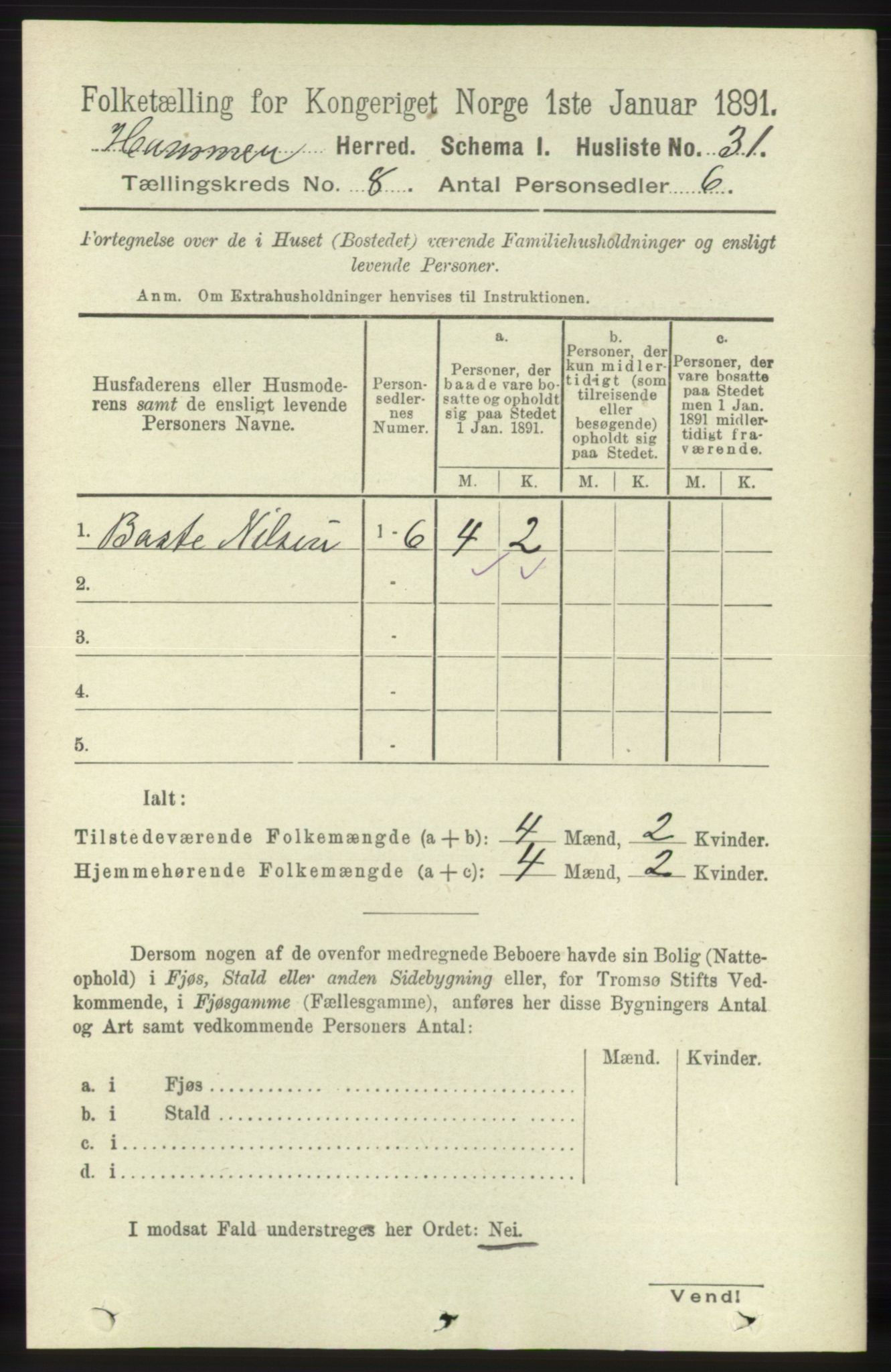 RA, 1891 census for 1254 Hamre, 1891, p. 1994