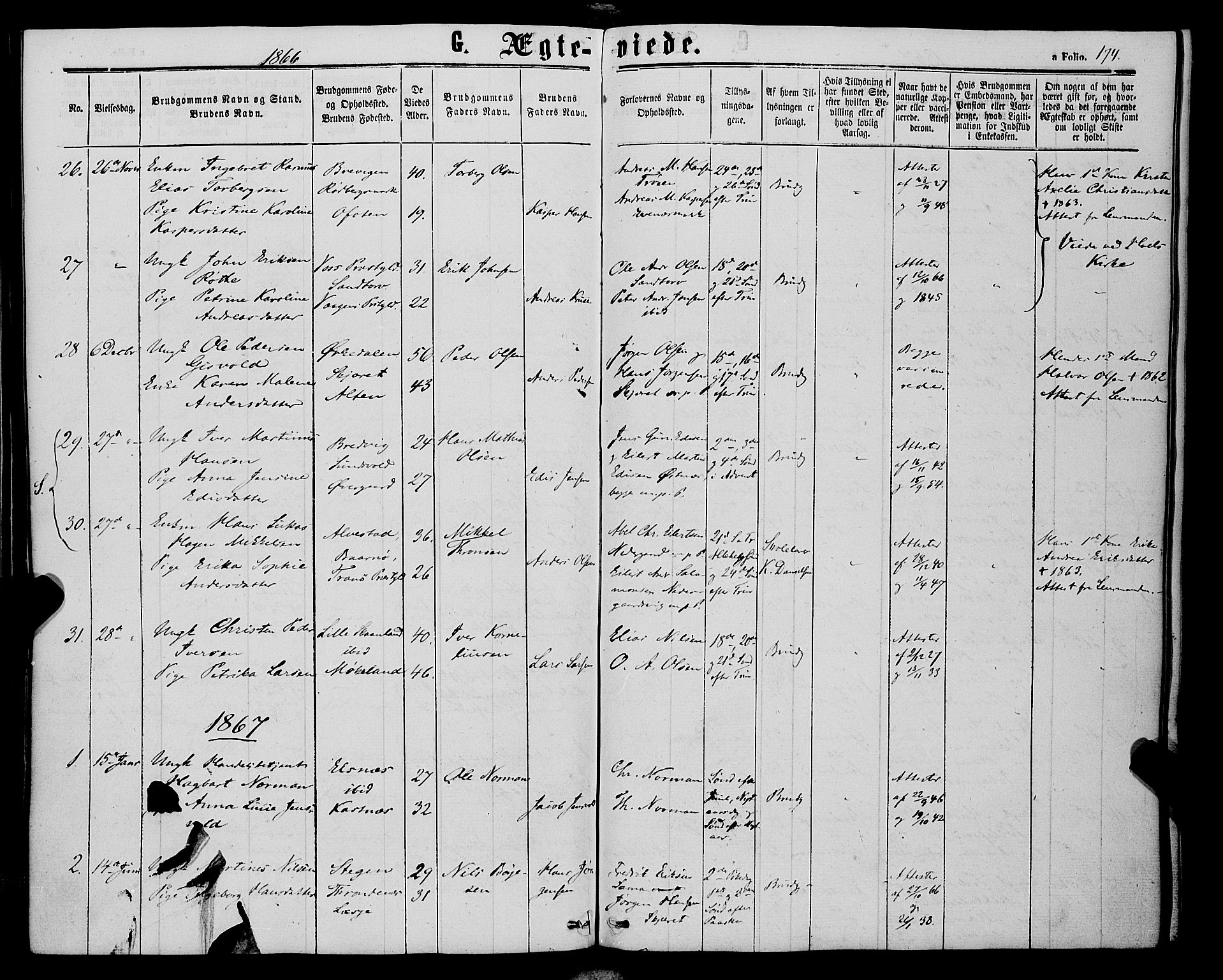 Trondenes sokneprestkontor, SATØ/S-1319/H/Ha/L0012kirke: Parish register (official) no. 12, 1863-1870, p. 174