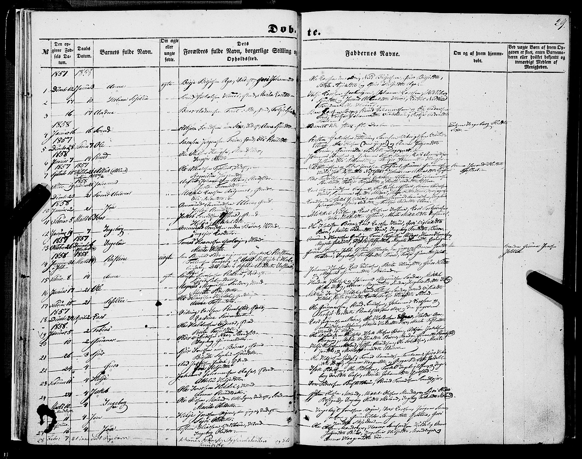 Ullensvang sokneprestembete, SAB/A-78701/H/Haa: Parish register (official) no. A 11, 1854-1866, p. 29