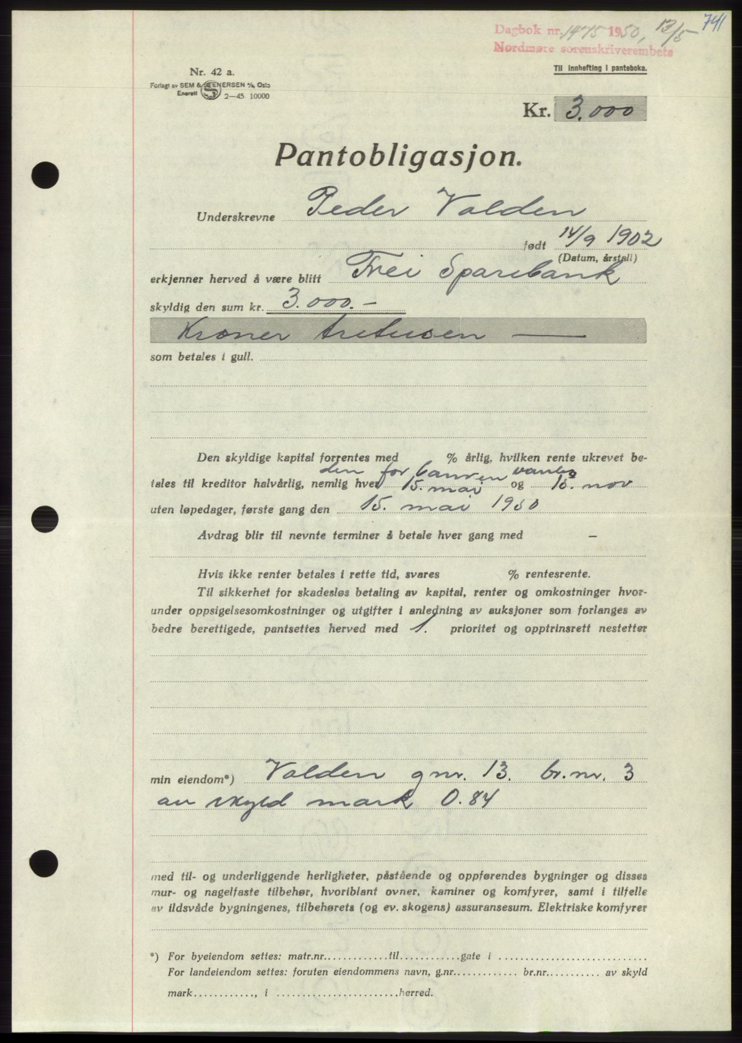 Nordmøre sorenskriveri, AV/SAT-A-4132/1/2/2Ca: Mortgage book no. B104, 1950-1950, Diary no: : 1475/1950