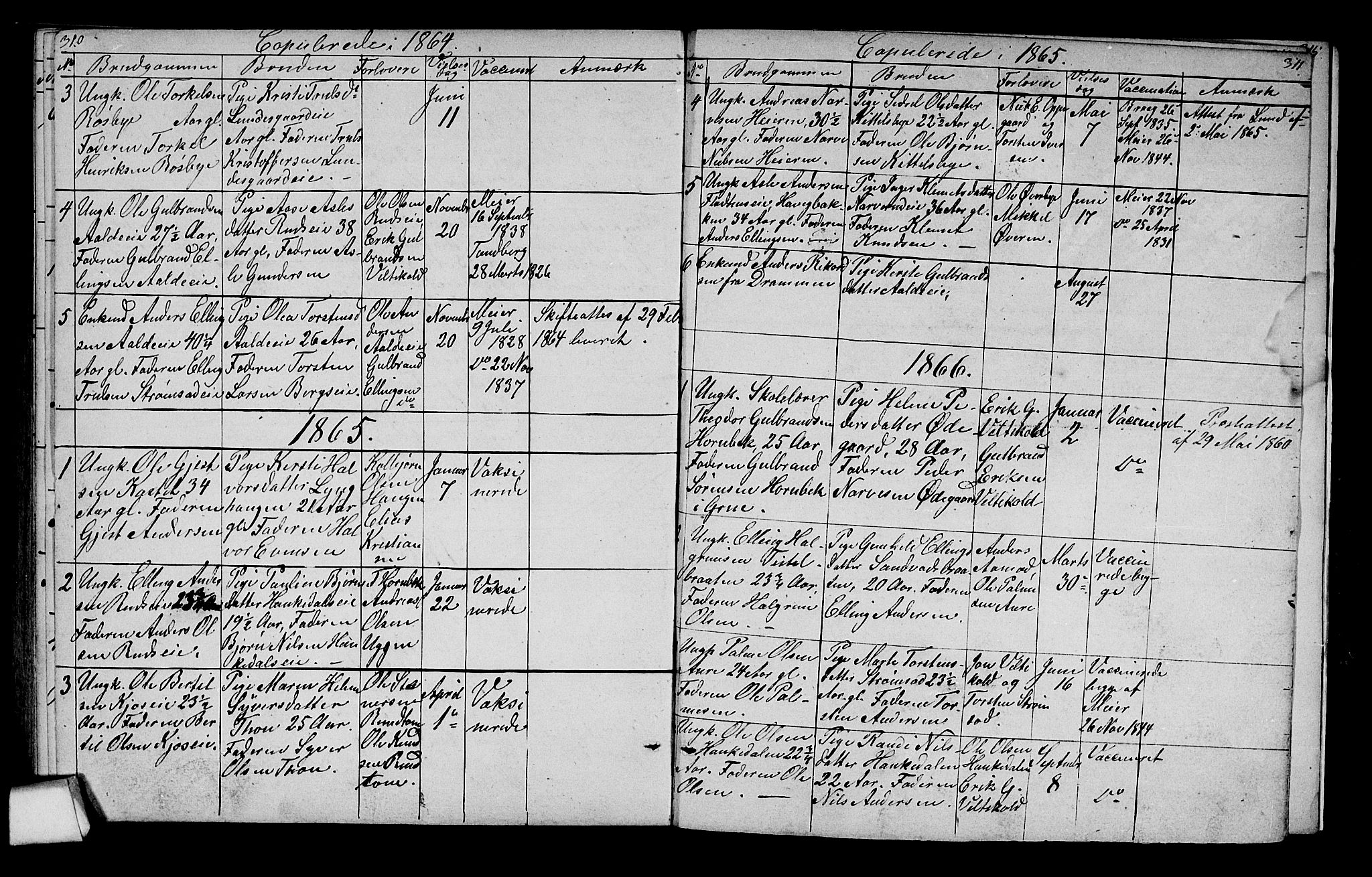 Lunder kirkebøker, SAKO/A-629/G/Ga/L0002: Parish register (copy) no. I 2, 1849-1868, p. 310-311