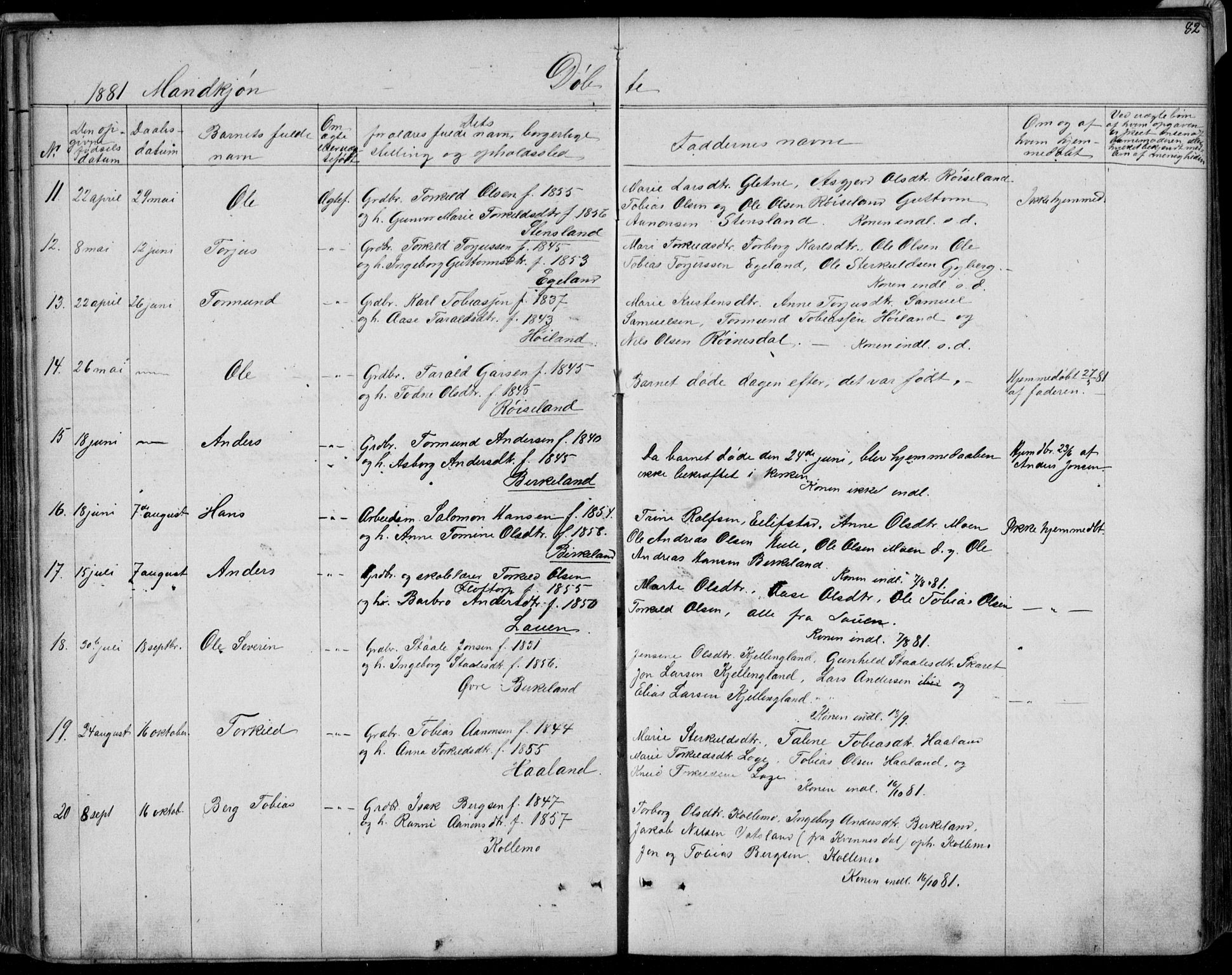 Hægebostad sokneprestkontor, SAK/1111-0024/F/Fb/Fba/L0002: Parish register (copy) no. B 2, 1851-1882, p. 82