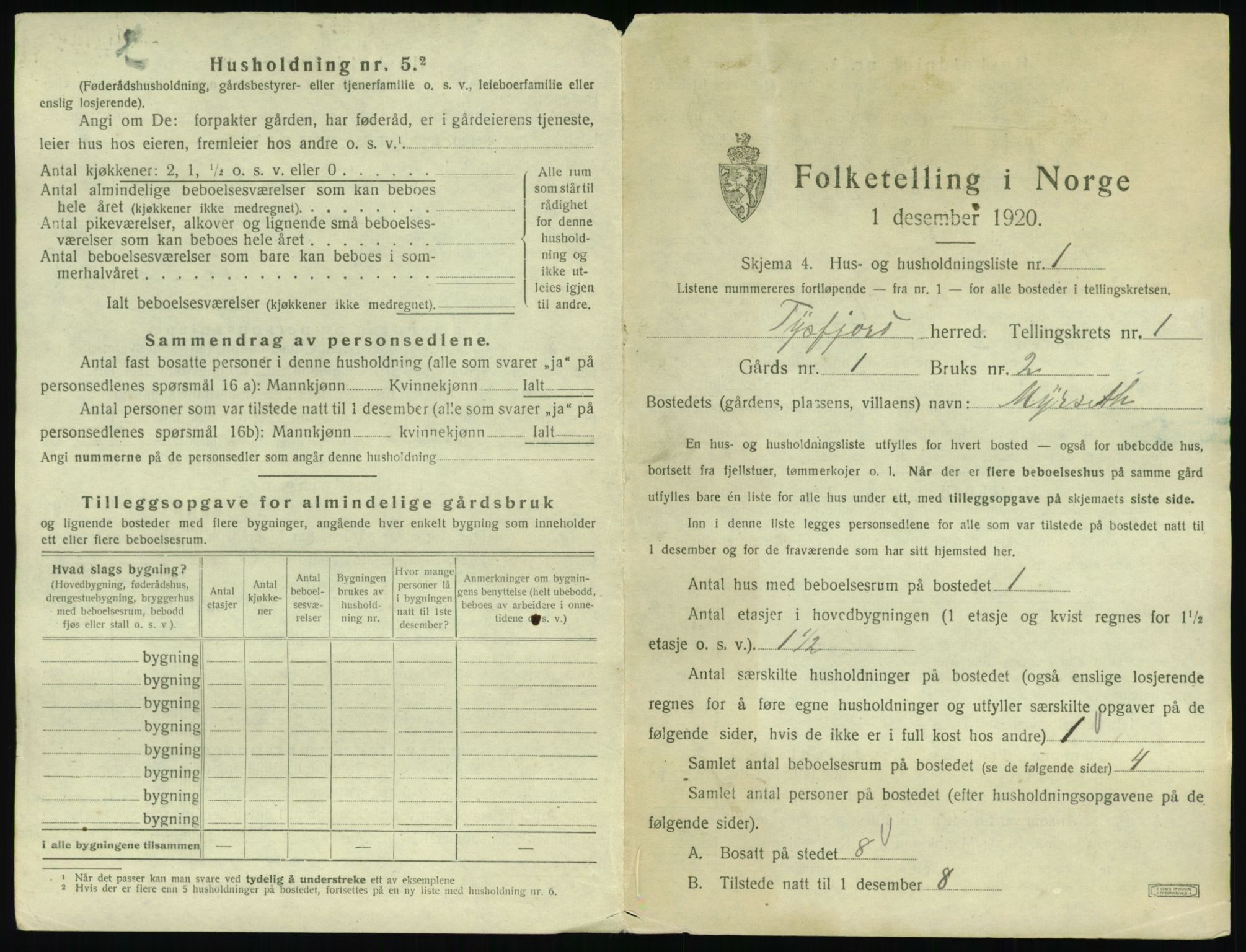 SAT, 1920 census for Tysfjord, 1920, p. 39