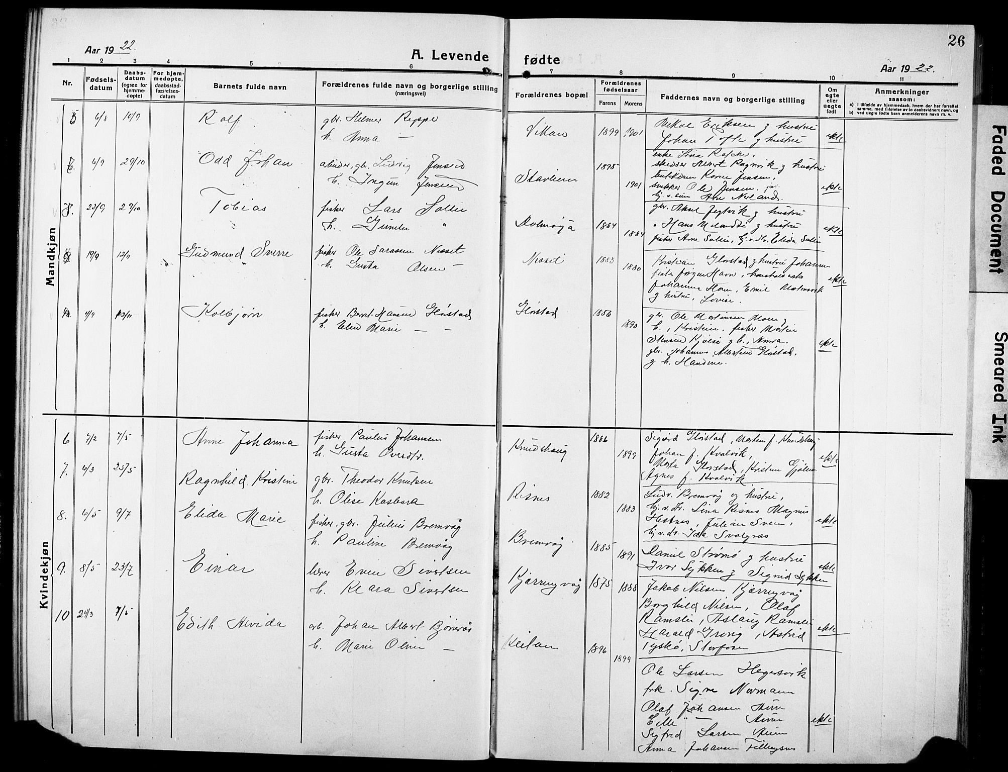 Ministerialprotokoller, klokkerbøker og fødselsregistre - Sør-Trøndelag, SAT/A-1456/634/L0543: Parish register (copy) no. 634C05, 1917-1928, p. 26