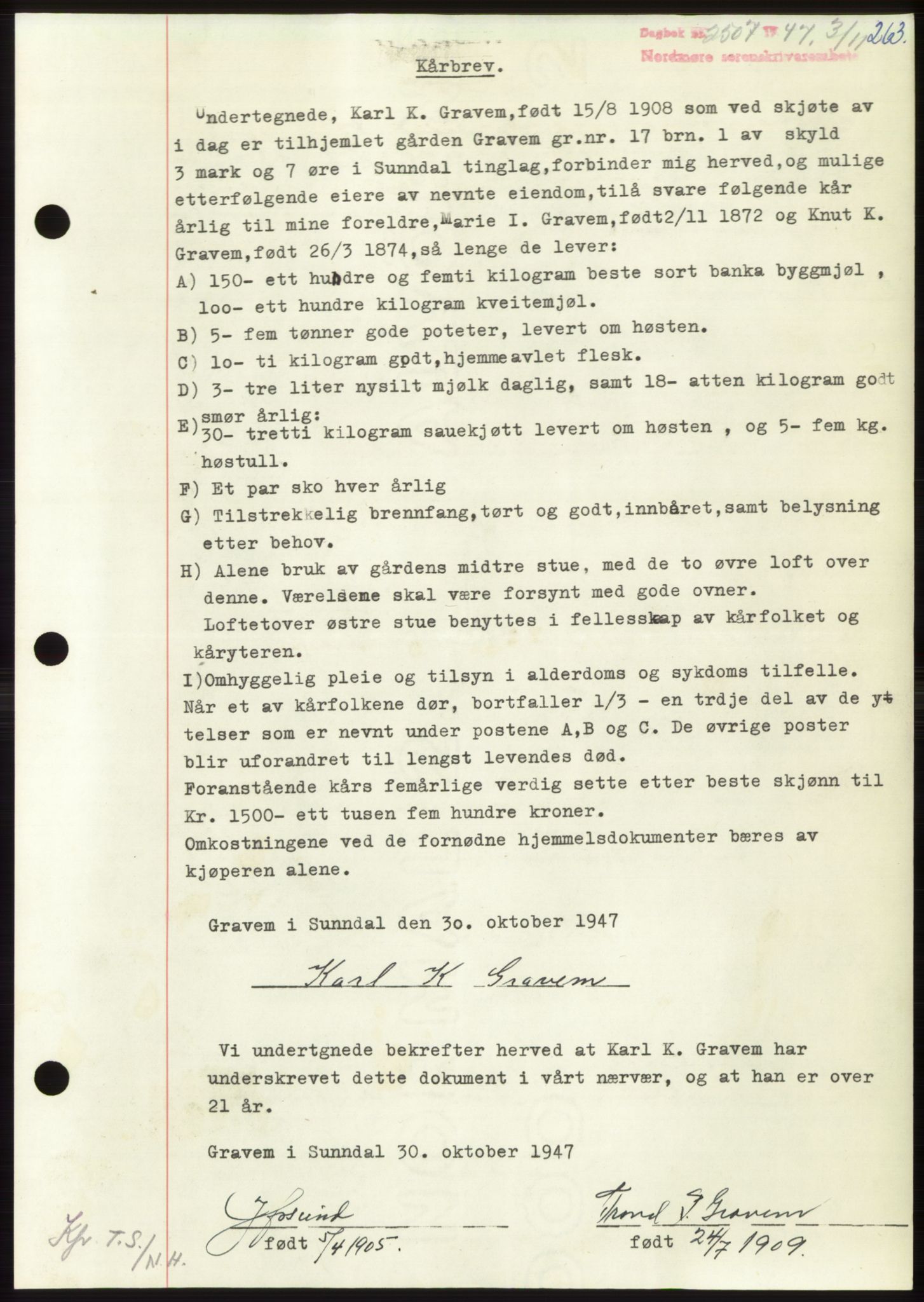 Nordmøre sorenskriveri, AV/SAT-A-4132/1/2/2Ca: Mortgage book no. B97, 1947-1948, Diary no: : 2507/1947