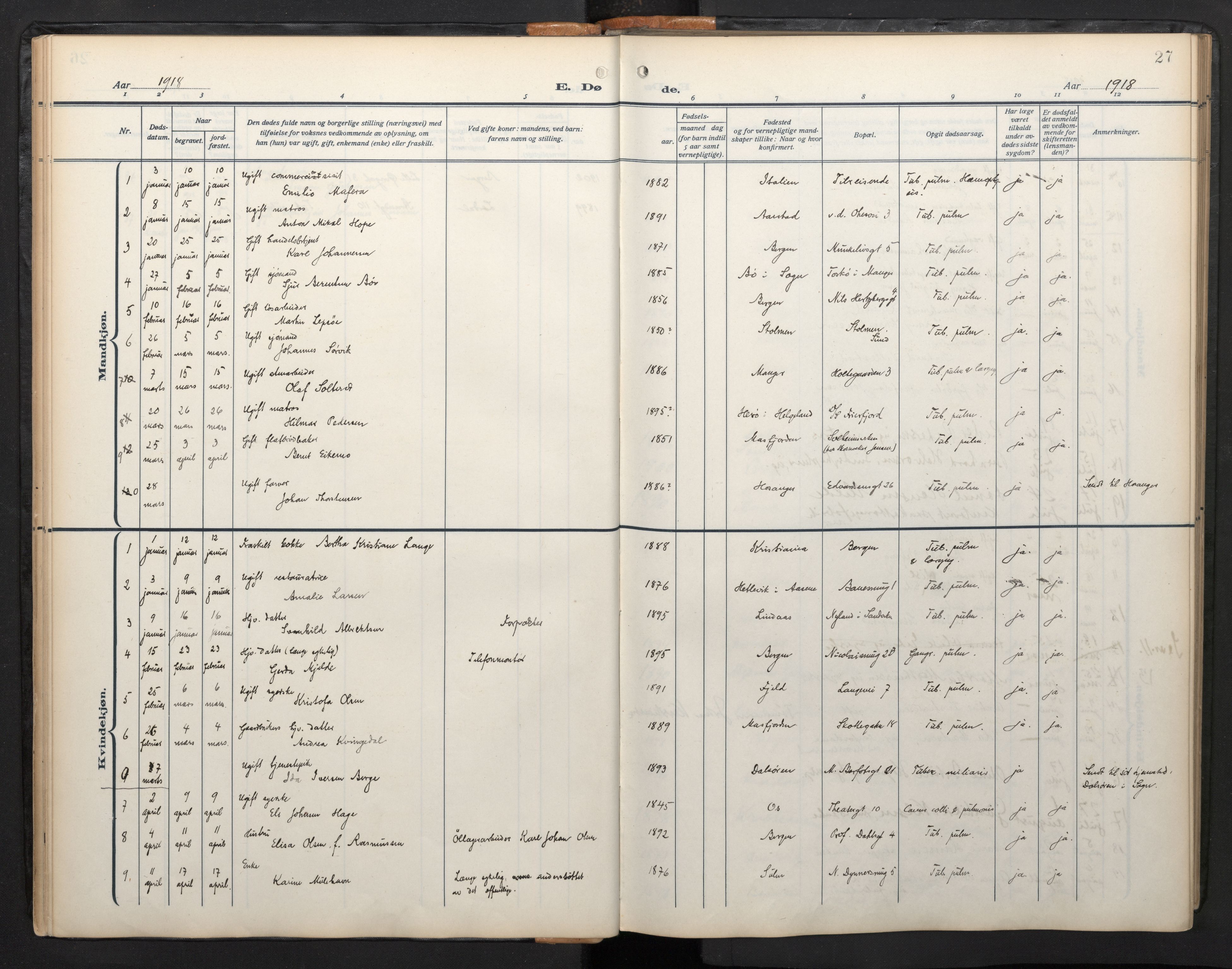 Arkivreferanse mangler*, SAB/-: Parish register (official) no. A 1, 1912-1957, p. 26b-27a