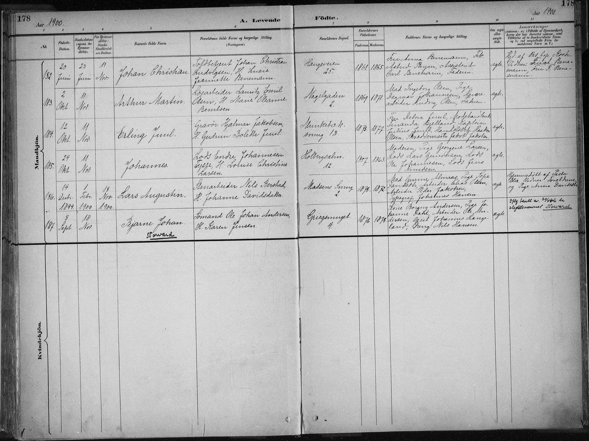 Nykirken Sokneprestembete, AV/SAB-A-77101/H/Haa/L0018: Parish register (official) no. B 6, 1895-1903, p. 178