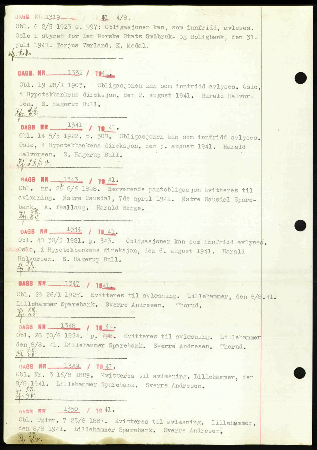 Sør-Gudbrandsdal tingrett, SAH/TING-004/H/Hb/Hbf/L0002: Mortgage book no. C1, 1938-1951, Diary no: : 1319/1941