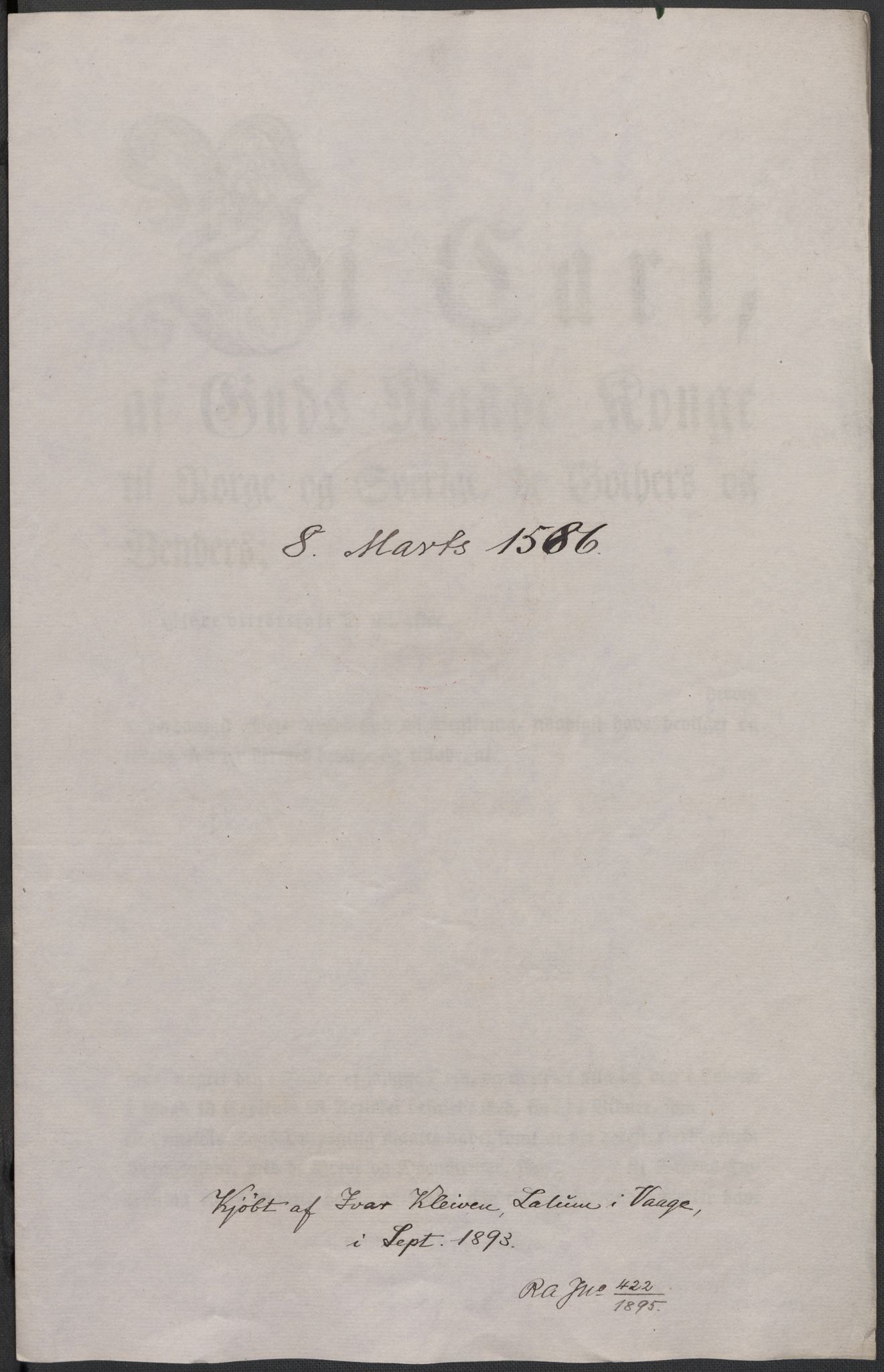 Riksarkivets diplomsamling, AV/RA-EA-5965/F02/L0087: Dokumenter, 1585-1586, p. 62