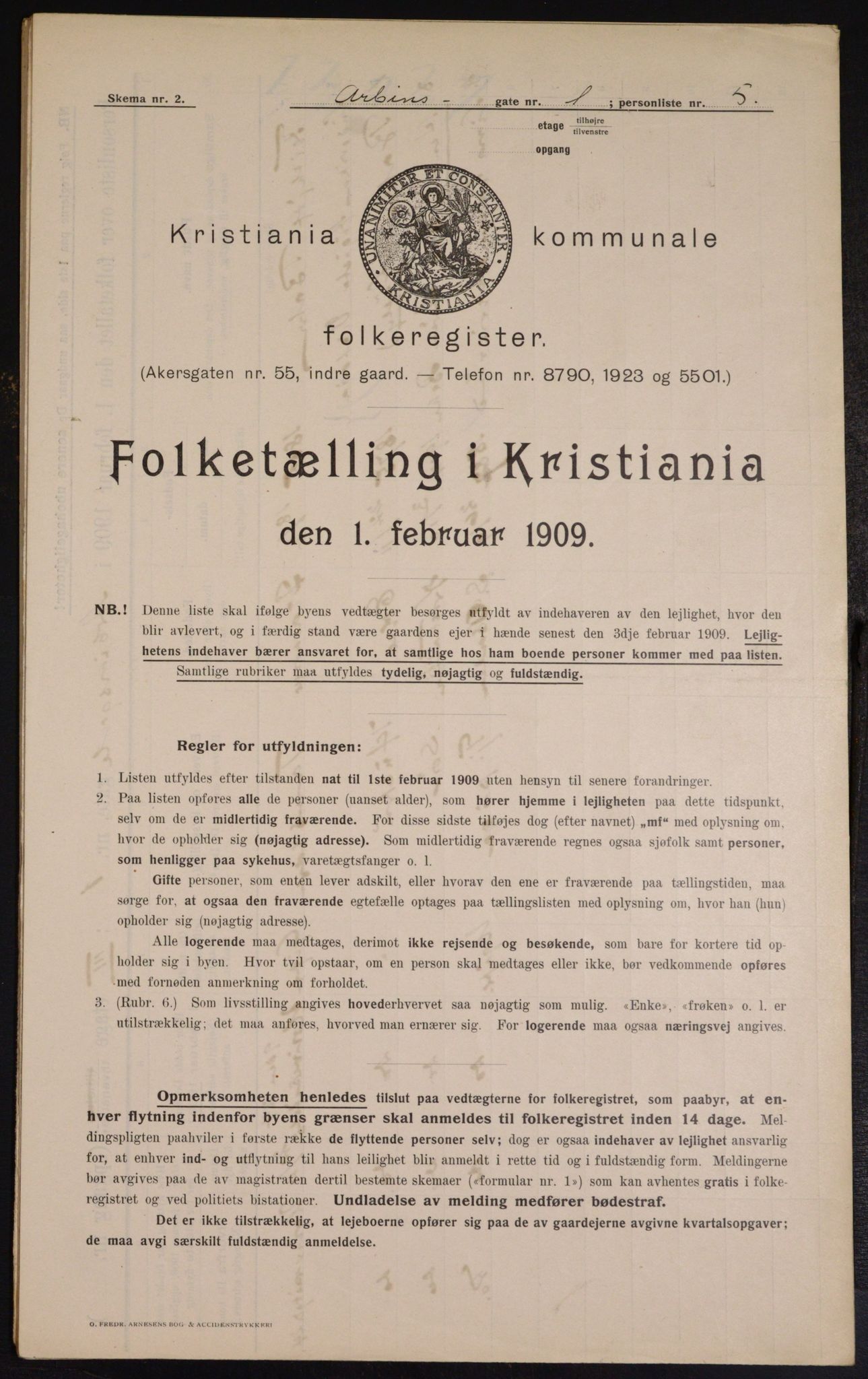 OBA, Municipal Census 1909 for Kristiania, 1909, p. 1527