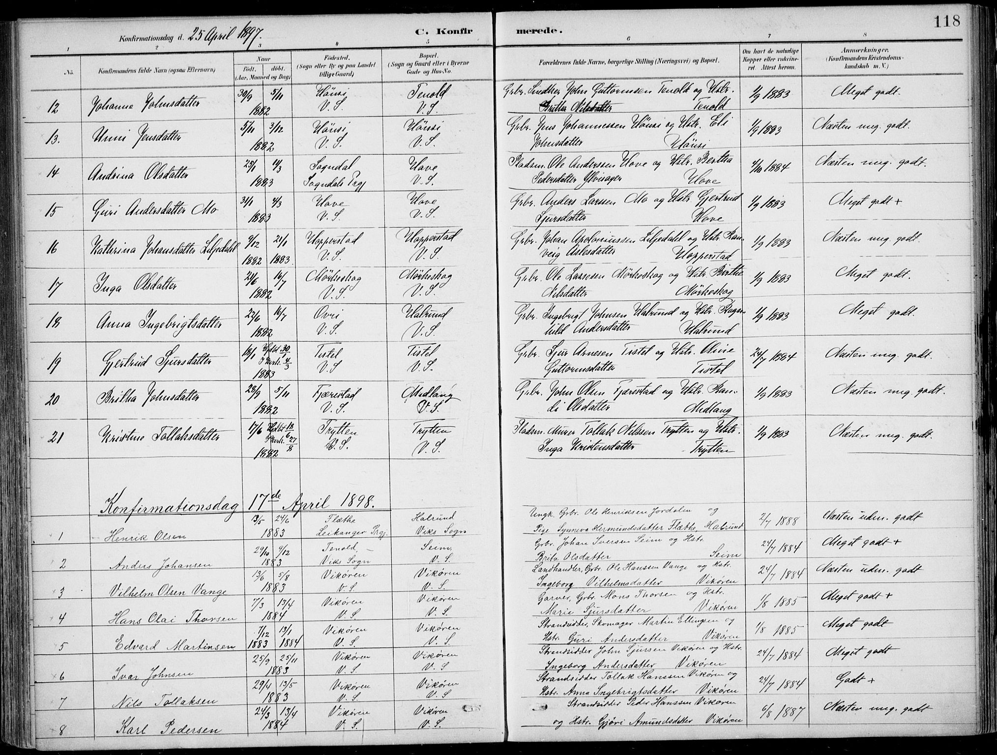 Vik sokneprestembete, AV/SAB-A-81501/H/Haa/Haab/L0002: Parish register (official) no. B  2, 1891-1907, p. 118