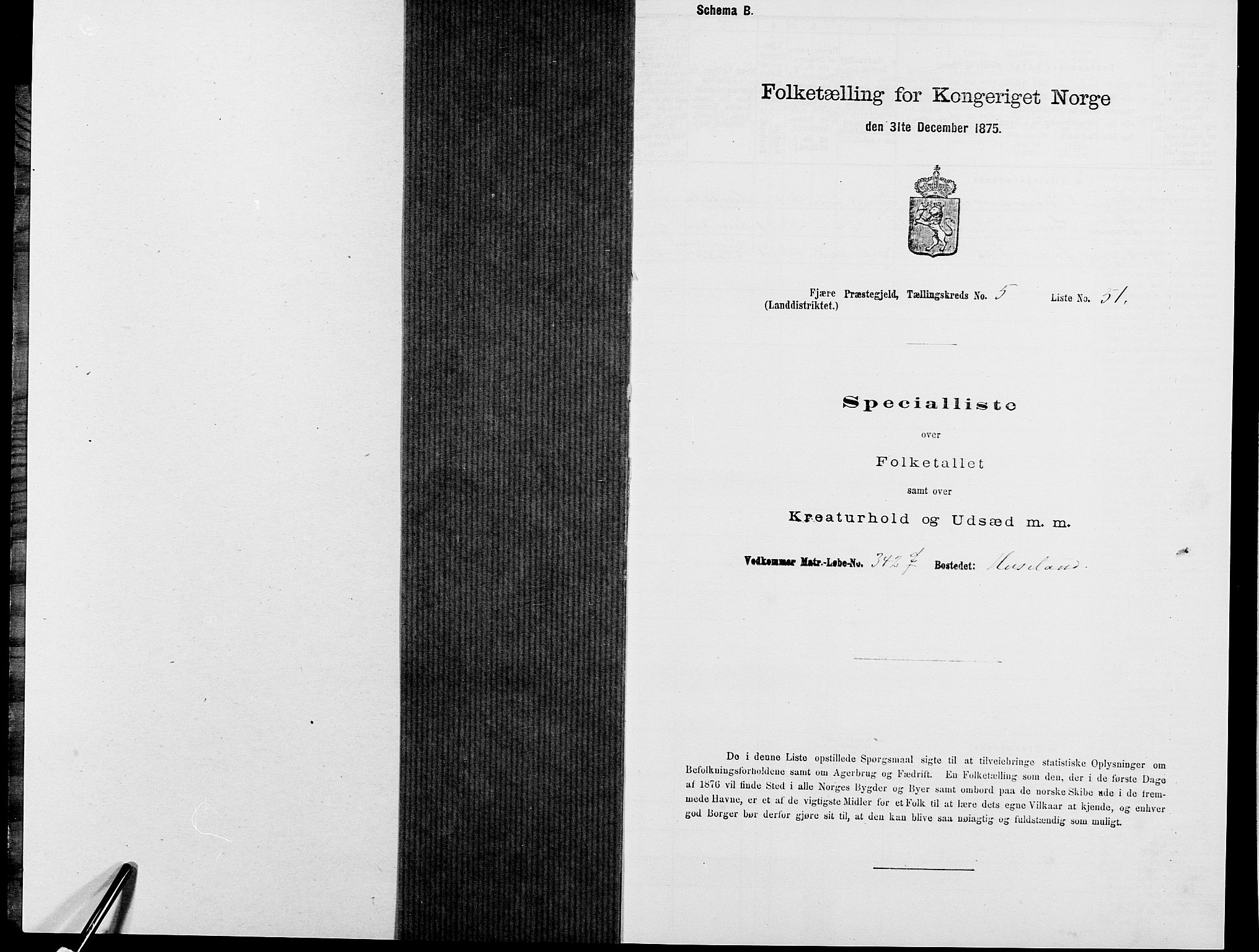 SAK, 1875 census for 0923L Fjære/Fjære, 1875, p. 1242