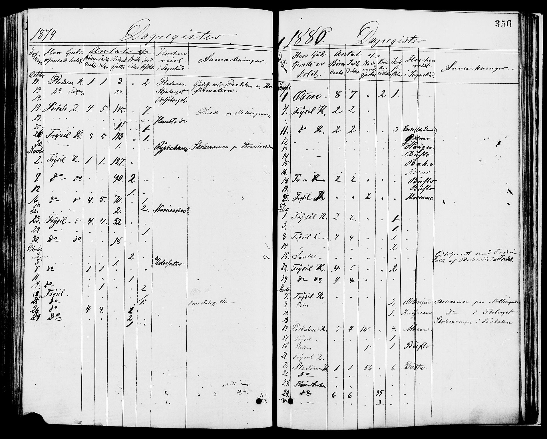 Trysil prestekontor, SAH/PREST-046/H/Ha/Haa/L0007: Parish register (official) no. 7, 1874-1880, p. 356