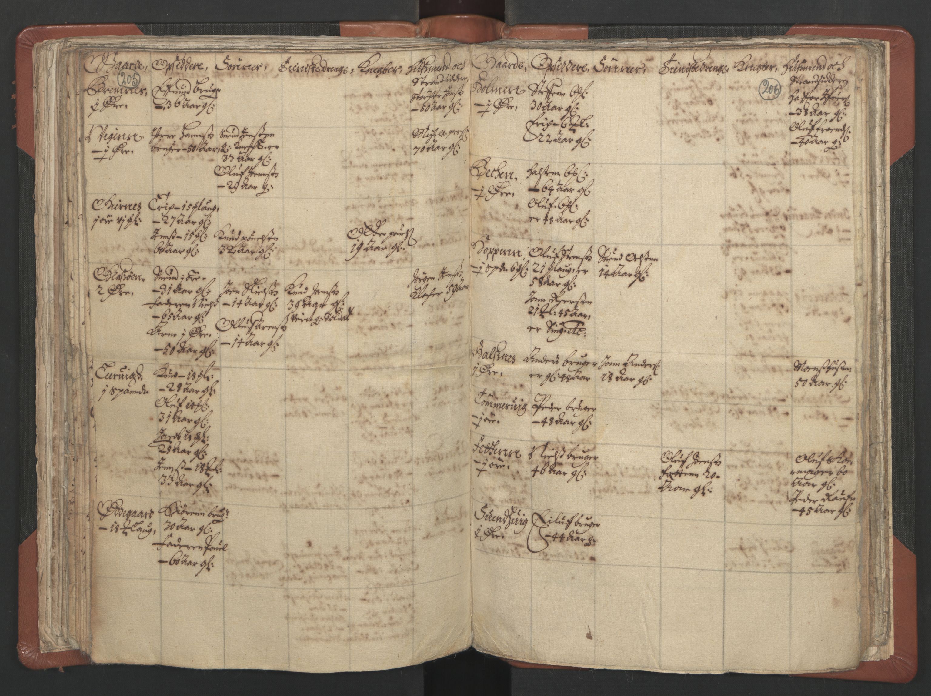 RA, Vicar's Census 1664-1666, no. 29: Nordmøre deanery, 1664-1666, p. 205-206