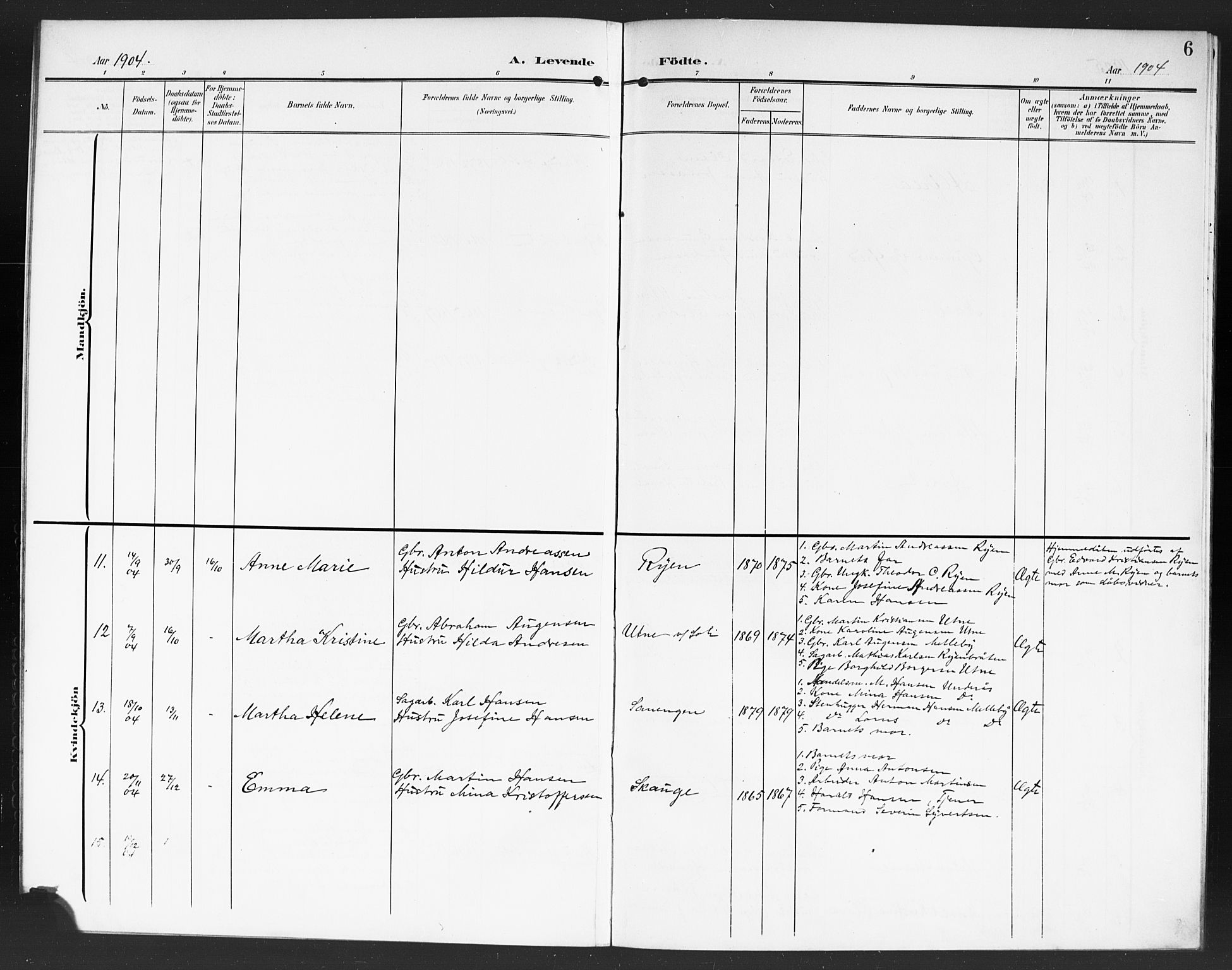 Tune prestekontor Kirkebøker, AV/SAO-A-2007/G/Gb/L0001: Parish register (copy) no. II 1, 1904-1917, p. 6