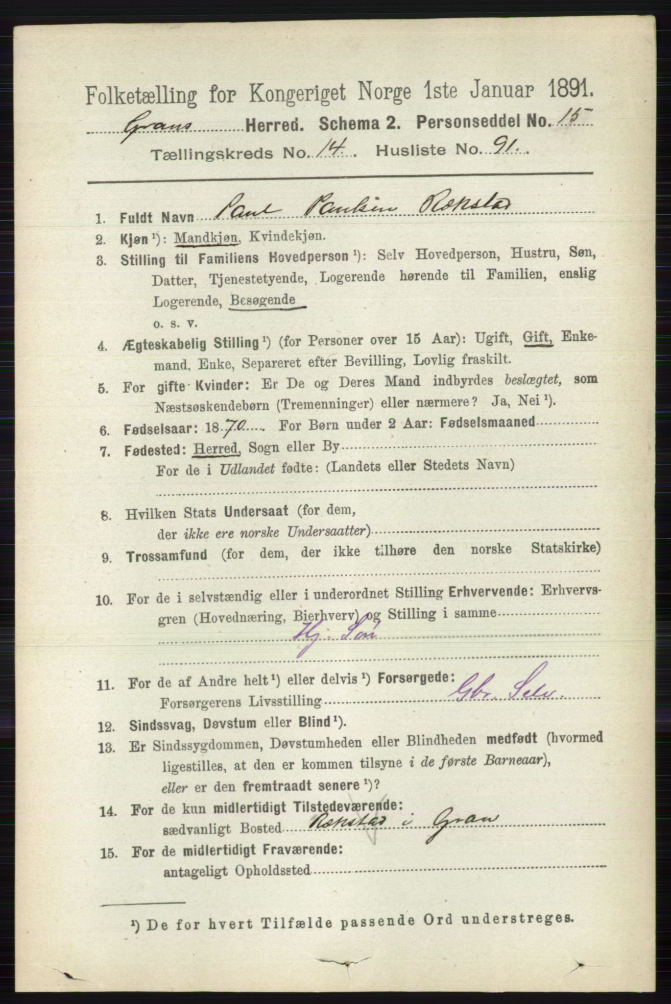 RA, 1891 census for 0534 Gran, 1891, p. 7528