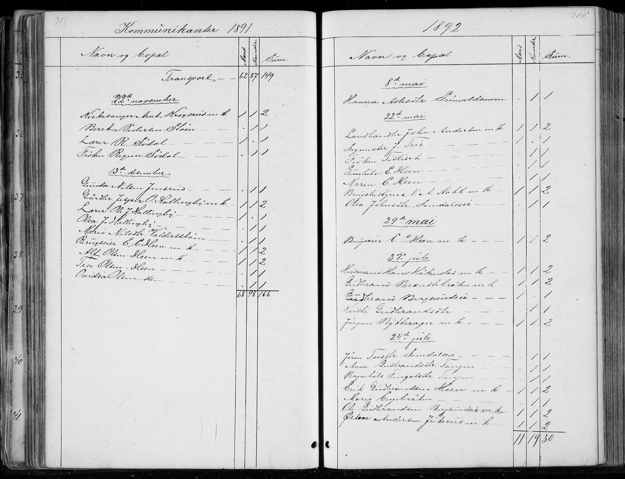Ådal kirkebøker, SAKO/A-248/G/Gc/L0001: Parish register (copy) no. III 1, 1862-1898, p. 314-315