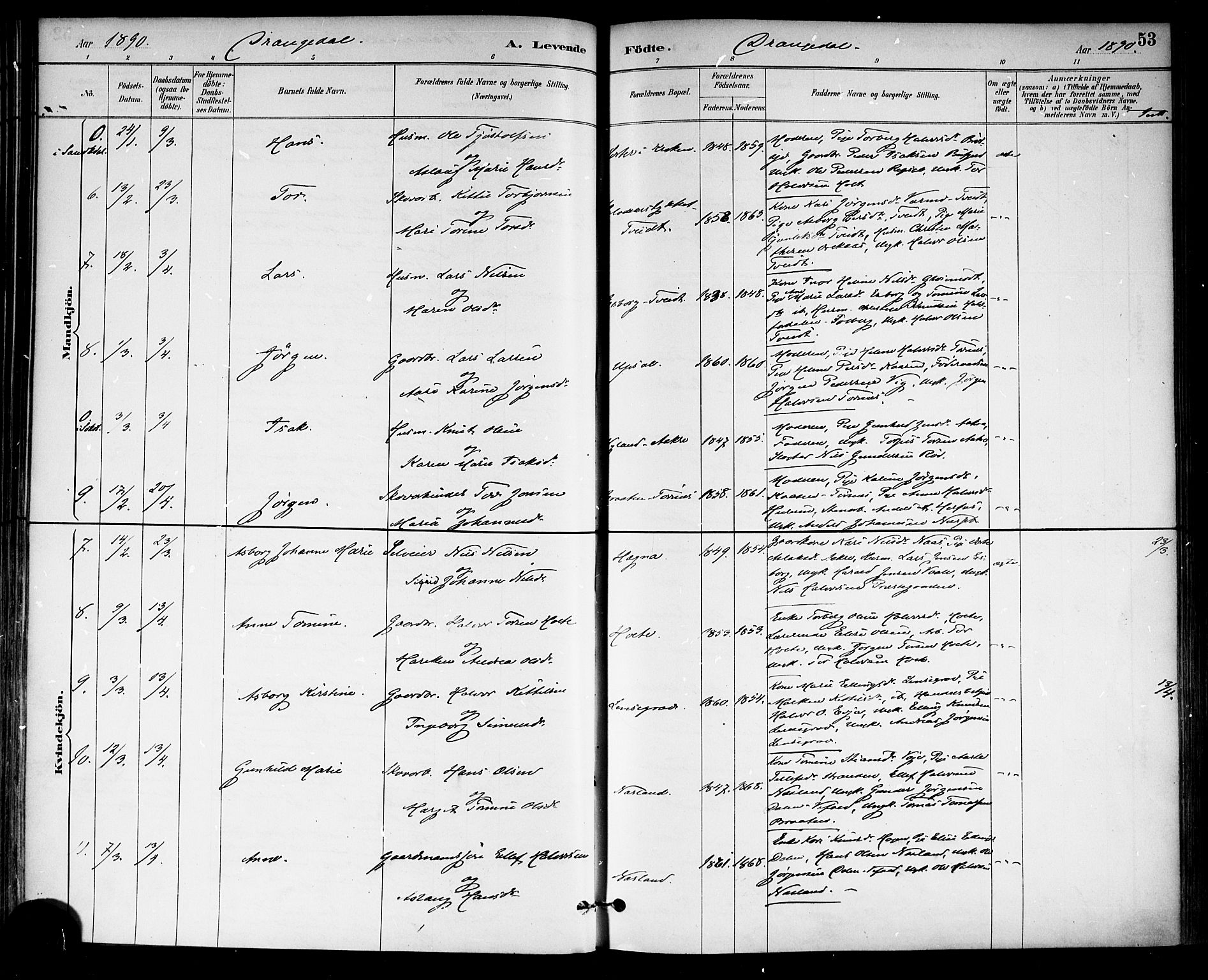 Drangedal kirkebøker, SAKO/A-258/F/Fa/L0010: Parish register (official) no. 10 /1, 1885-1894, p. 53