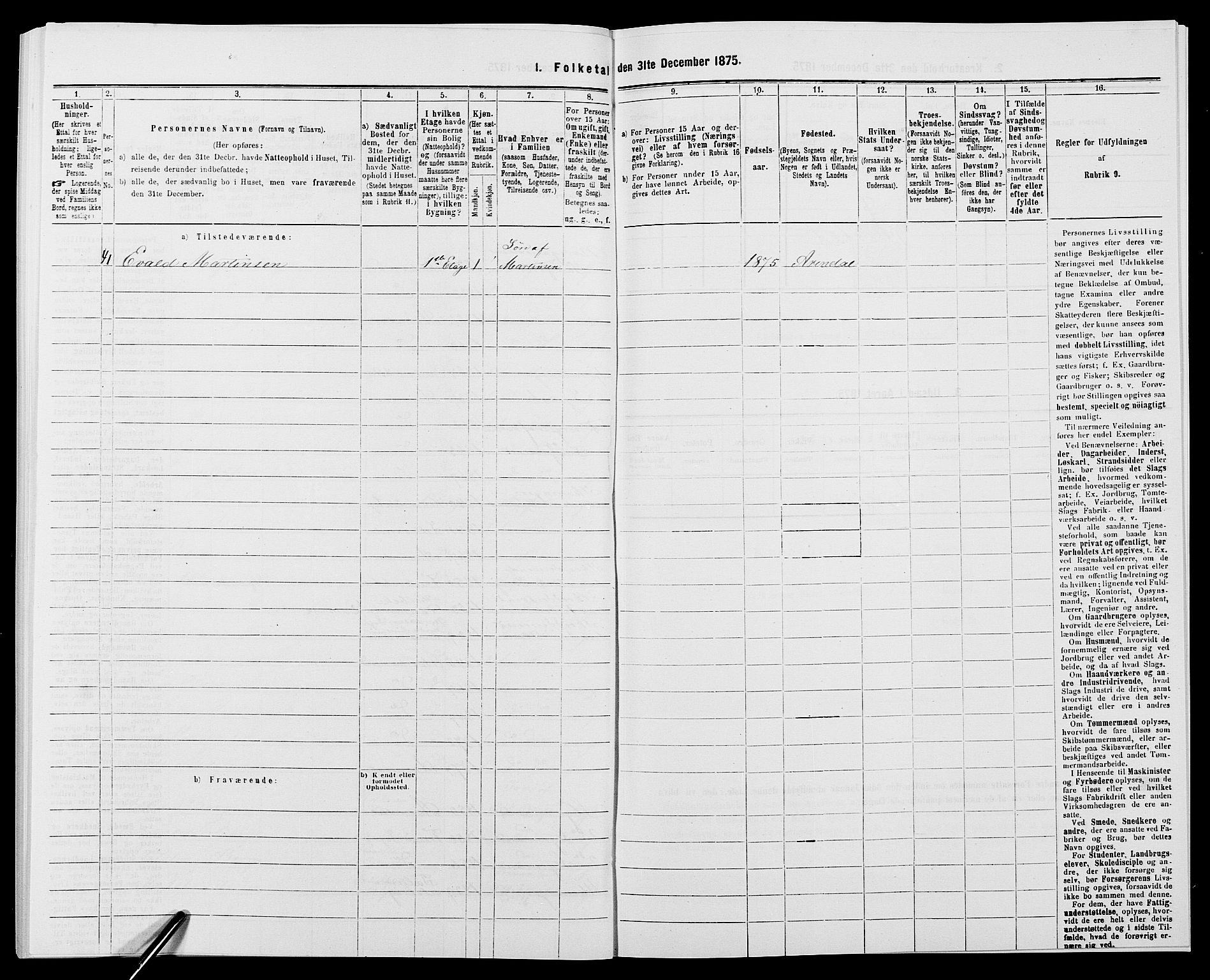 SAK, 1875 census for 0903P Arendal, 1875, p. 799