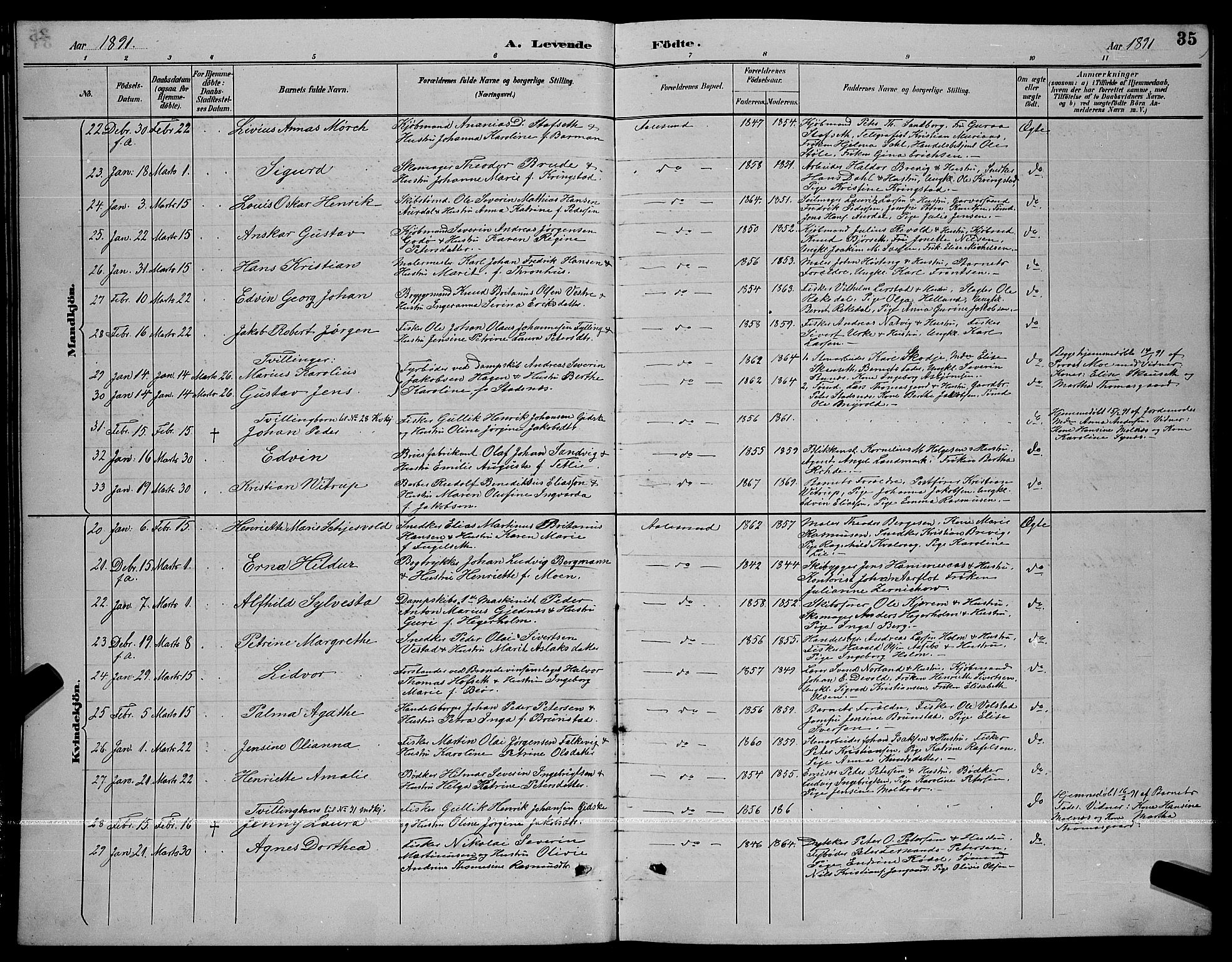 Ministerialprotokoller, klokkerbøker og fødselsregistre - Møre og Romsdal, AV/SAT-A-1454/529/L0467: Parish register (copy) no. 529C04, 1889-1897, p. 35