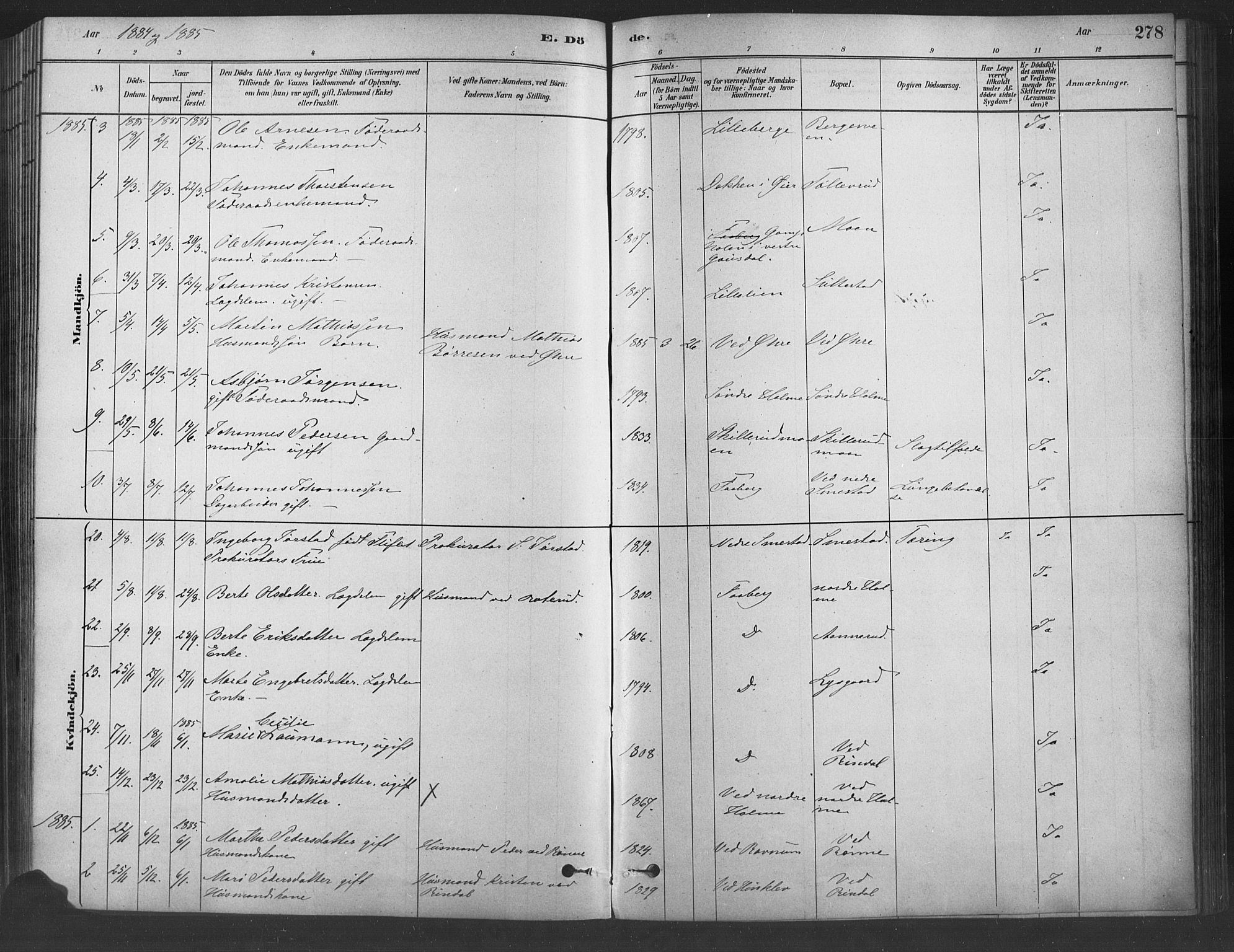 Fåberg prestekontor, SAH/PREST-086/H/Ha/Haa/L0009: Parish register (official) no. 9, 1879-1898, p. 278