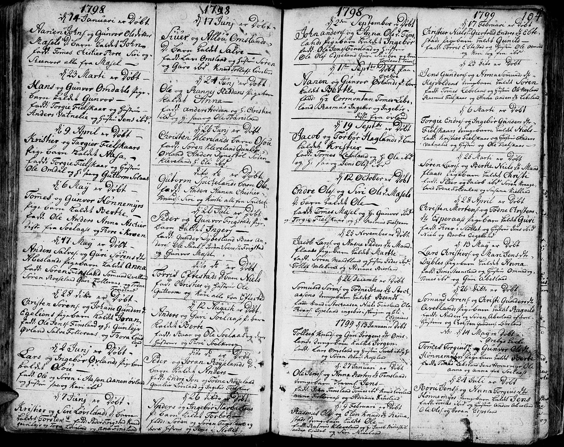 Bjelland sokneprestkontor, SAK/1111-0005/F/Fa/Faa/L0001: Parish register (official) no. A 1 /2, 1793-1815, p. 104