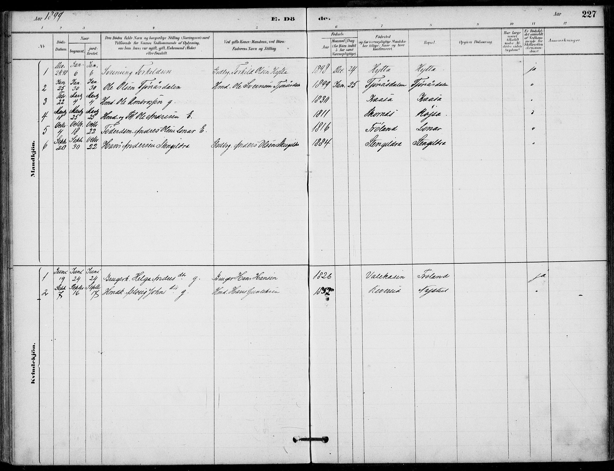 Hjartdal kirkebøker, SAKO/A-270/F/Fb/L0002: Parish register (official) no. II 2, 1880-1932, p. 227