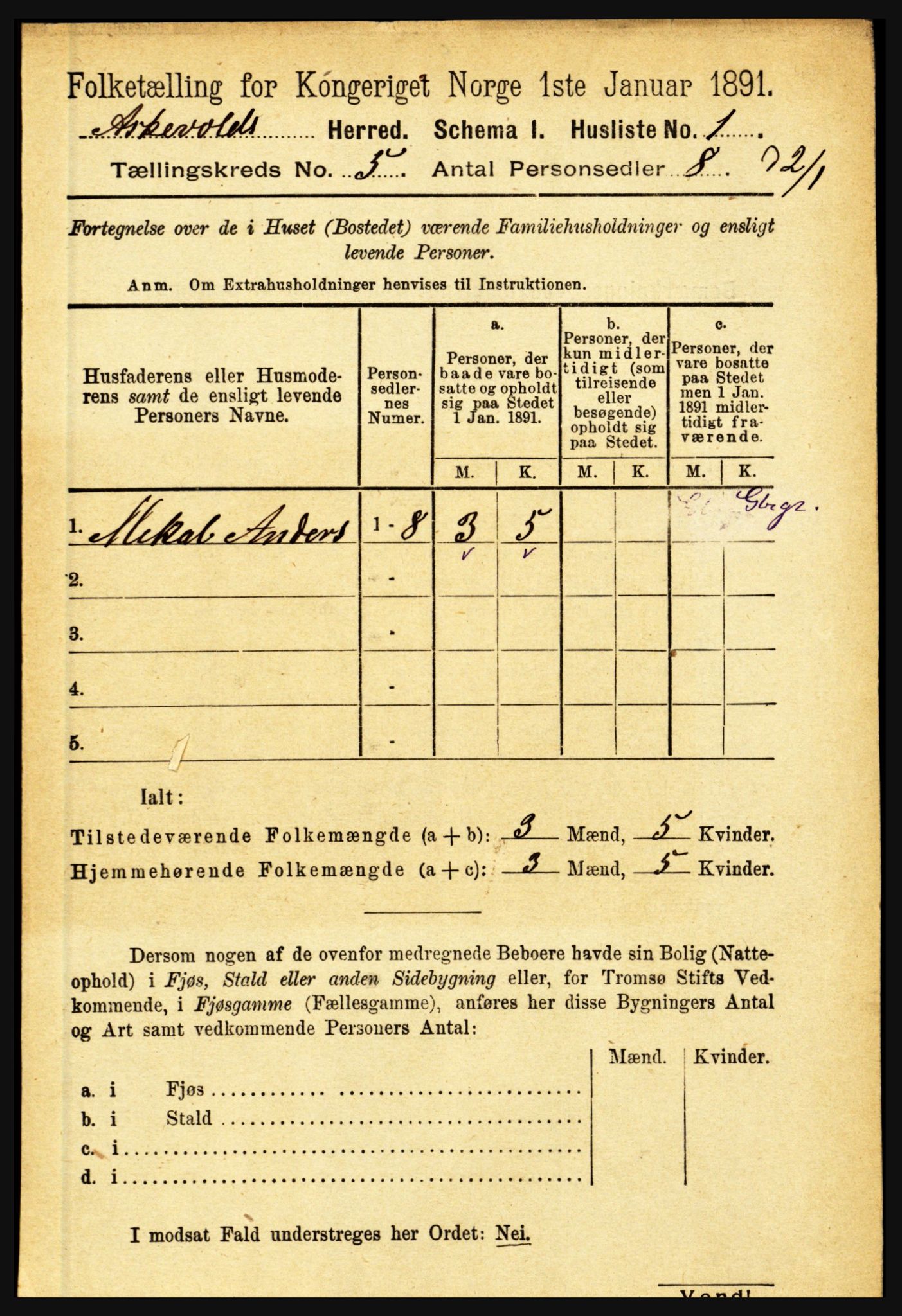 RA, 1891 census for 1428 Askvoll, 1891, p. 1489