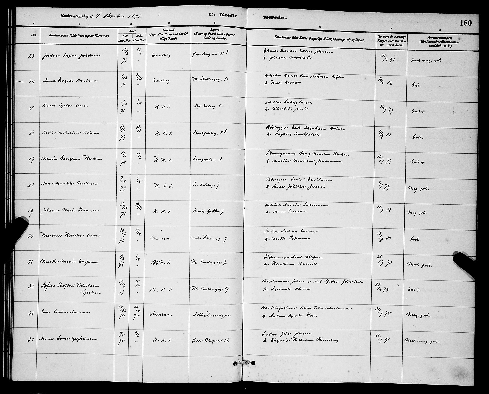 Korskirken sokneprestembete, AV/SAB-A-76101/H/Hab: Parish register (copy) no. C 3, 1880-1892, p. 180