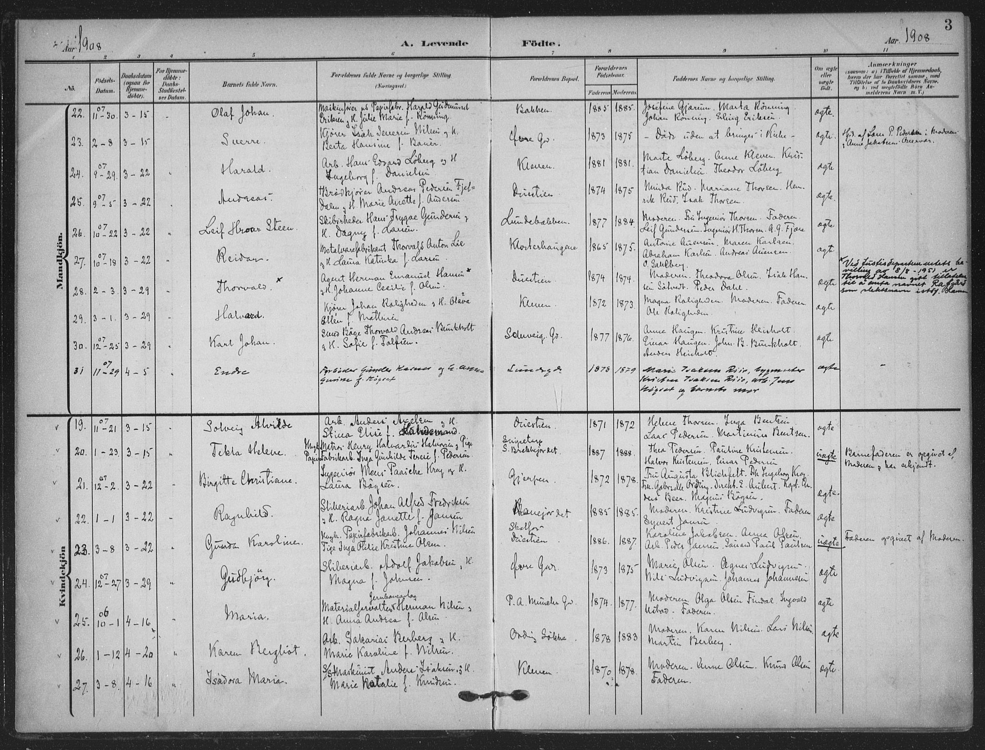 Skien kirkebøker, SAKO/A-302/F/Fa/L0012: Parish register (official) no. 12, 1908-1914, p. 3