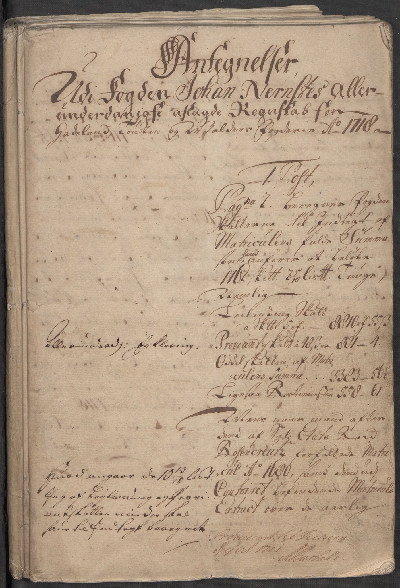 Rentekammeret inntil 1814, Reviderte regnskaper, Fogderegnskap, AV/RA-EA-4092/R18/L1320: Fogderegnskap Hadeland, Toten og Valdres, 1718, p. 253