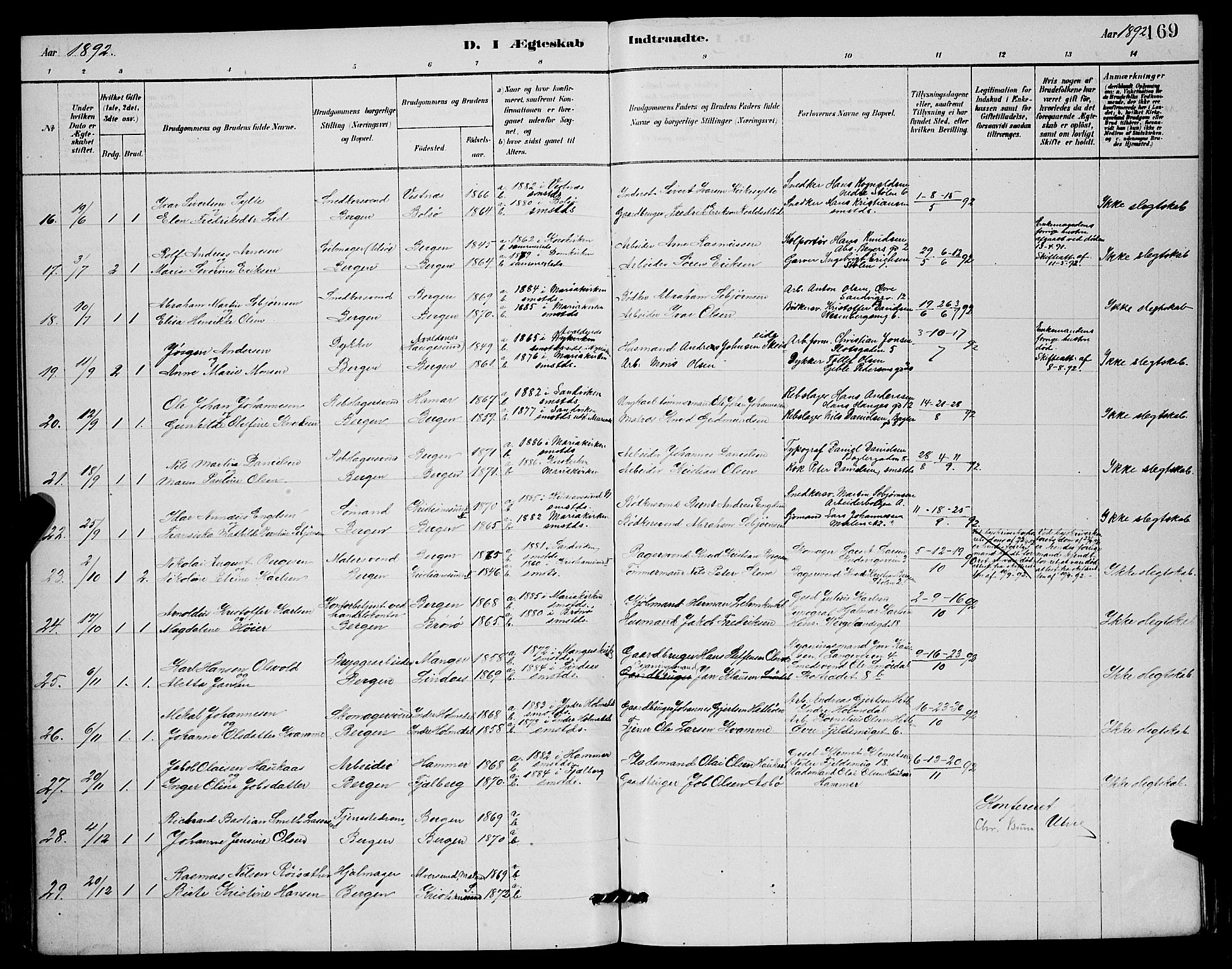 Mariakirken Sokneprestembete, AV/SAB-A-76901/H/Hab/L0004: Parish register (copy) no. A 4, 1878-1892, p. 169