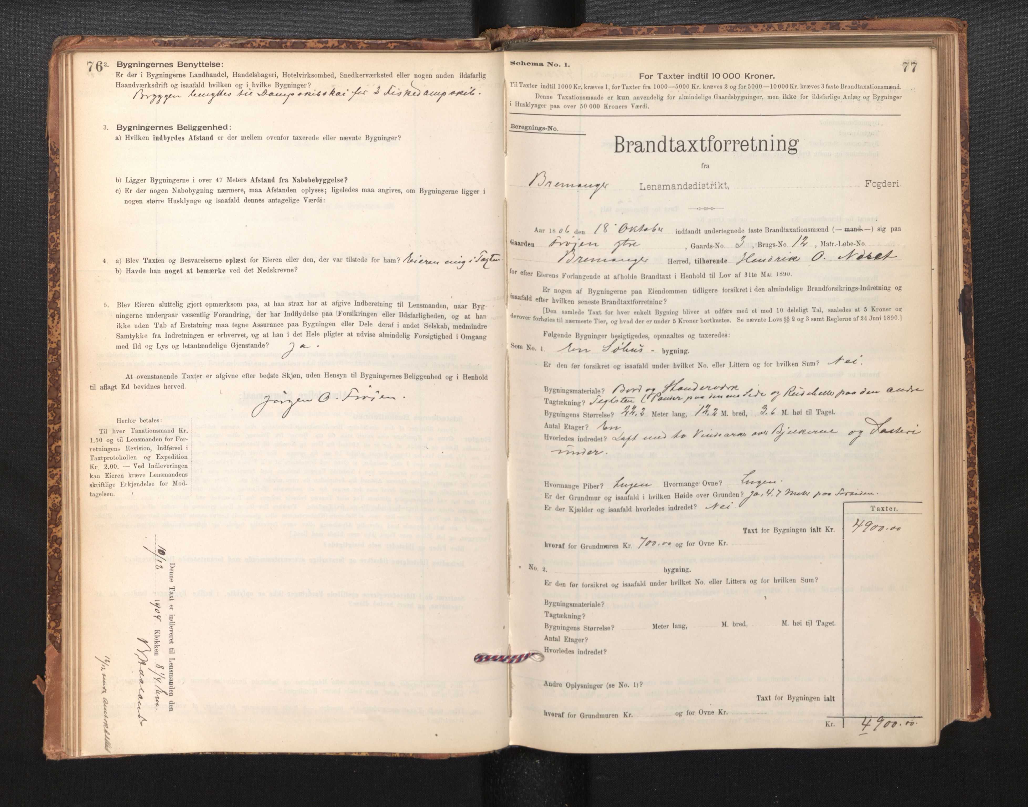 Lensmannen i Bremanger, SAB/A-26701/0012/L0007: Branntakstprotokoll, skjematakst, 1895-1936, p. 76-77