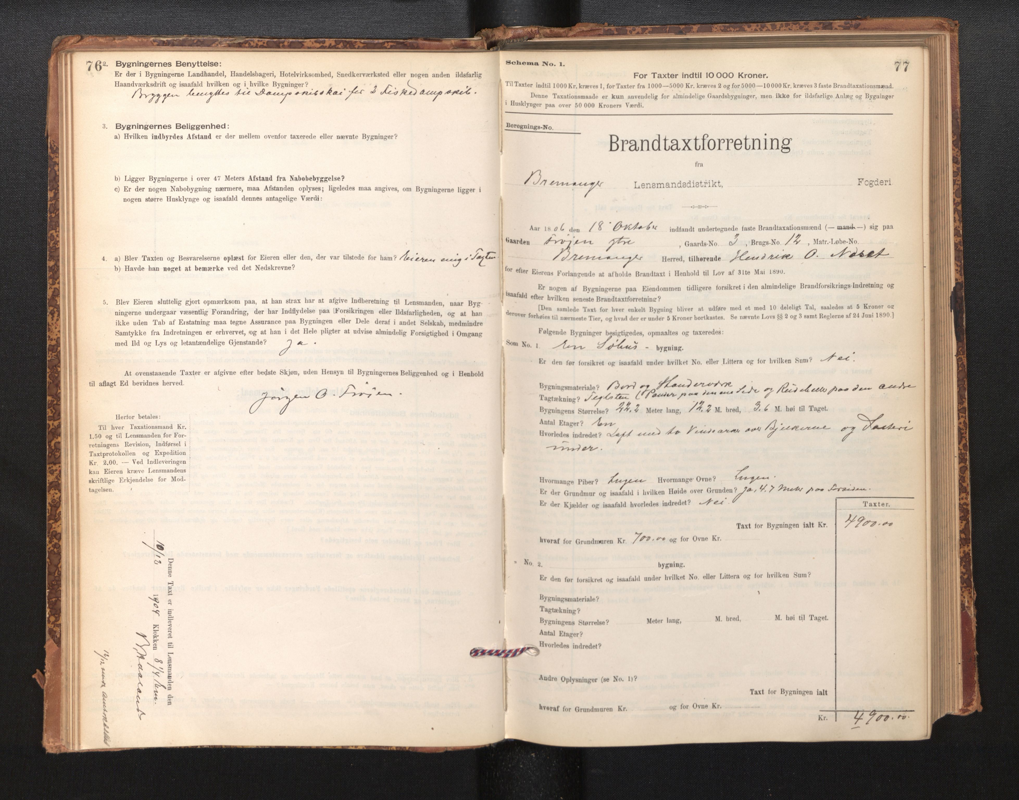 Lensmannen i Bremanger, AV/SAB-A-26701/0012/L0007: Branntakstprotokoll, skjematakst, 1895-1936, p. 76-77