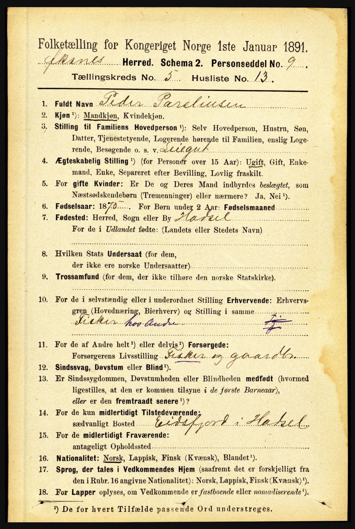 RA, 1891 census for 1868 Øksnes, 1891, p. 2319