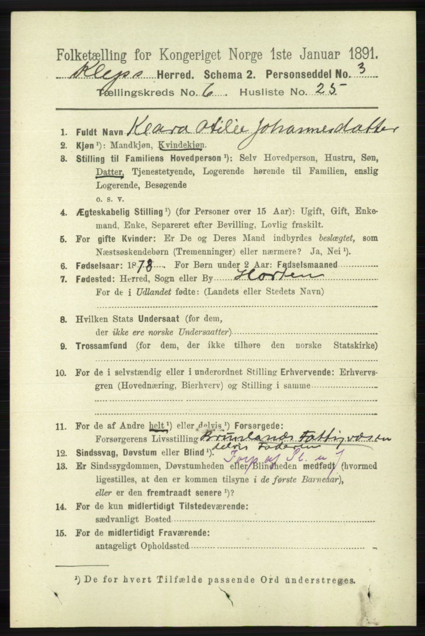 RA, 1891 census for 1120 Klepp, 1891, p. 1812