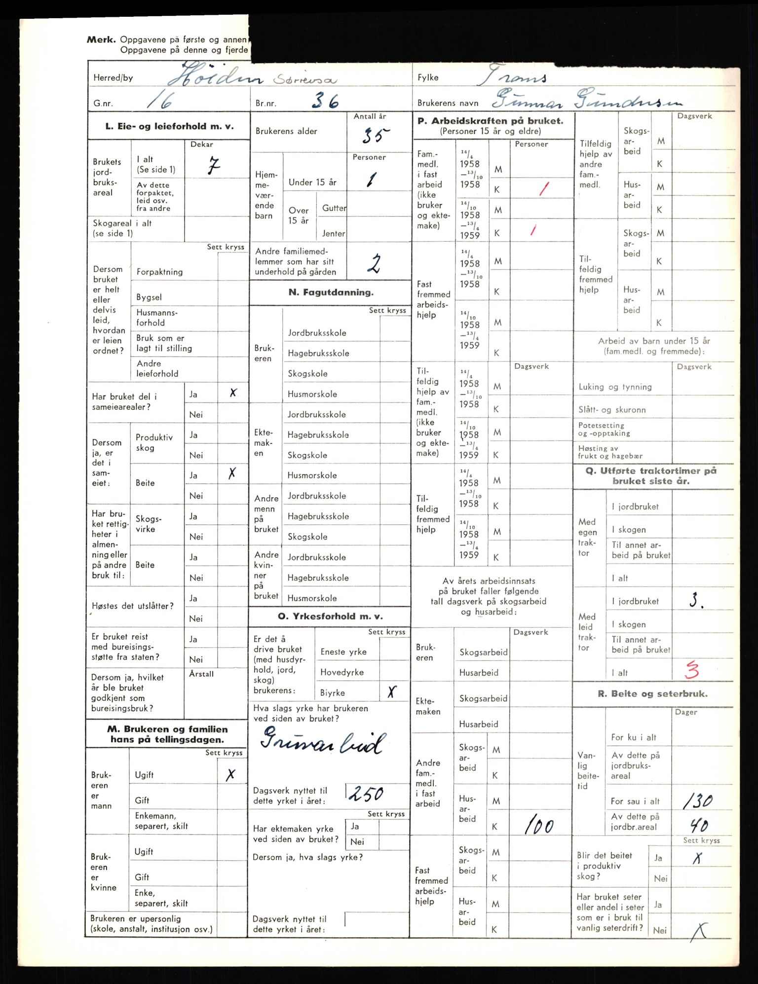 Statistisk sentralbyrå, Næringsøkonomiske emner, Jordbruk, skogbruk, jakt, fiske og fangst, AV/RA-S-2234/G/Gd/L0656: Troms: 1924 Målselv (kl. 0-3) og 1925 Sørreisa, 1959, p. 423