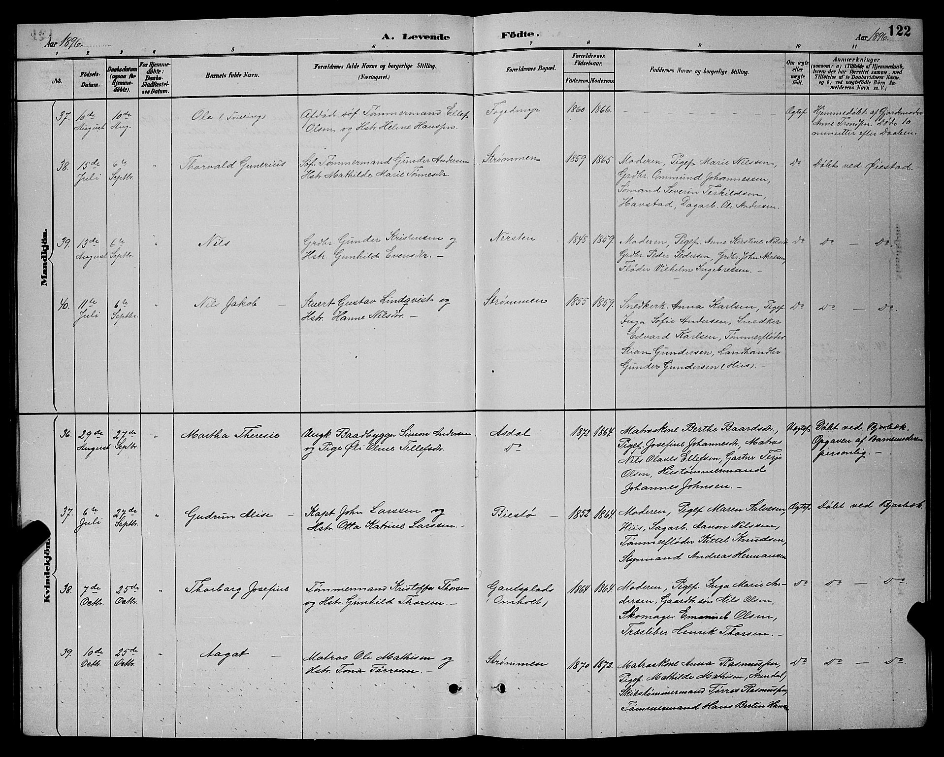 Øyestad sokneprestkontor, AV/SAK-1111-0049/F/Fb/L0009: Parish register (copy) no. B 9, 1886-1896, p. 122