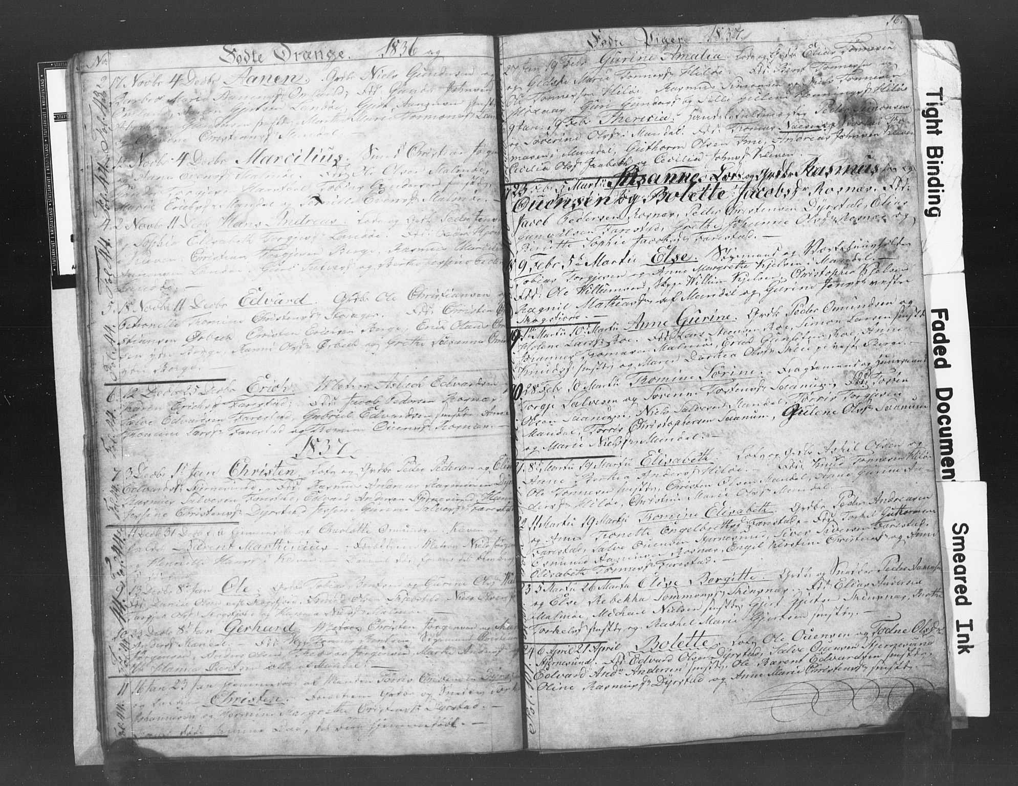 Mandal sokneprestkontor, SAK/1111-0030/F/Fb/Fba/L0003: Parish register (copy) no. B 1C, 1834-1838, p. 16
