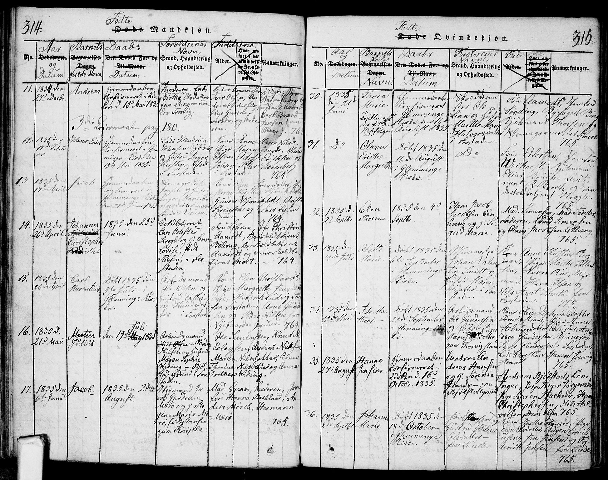 Glemmen prestekontor Kirkebøker, SAO/A-10908/F/Fa/L0004: Parish register (official) no. 4, 1816-1838, p. 314-315