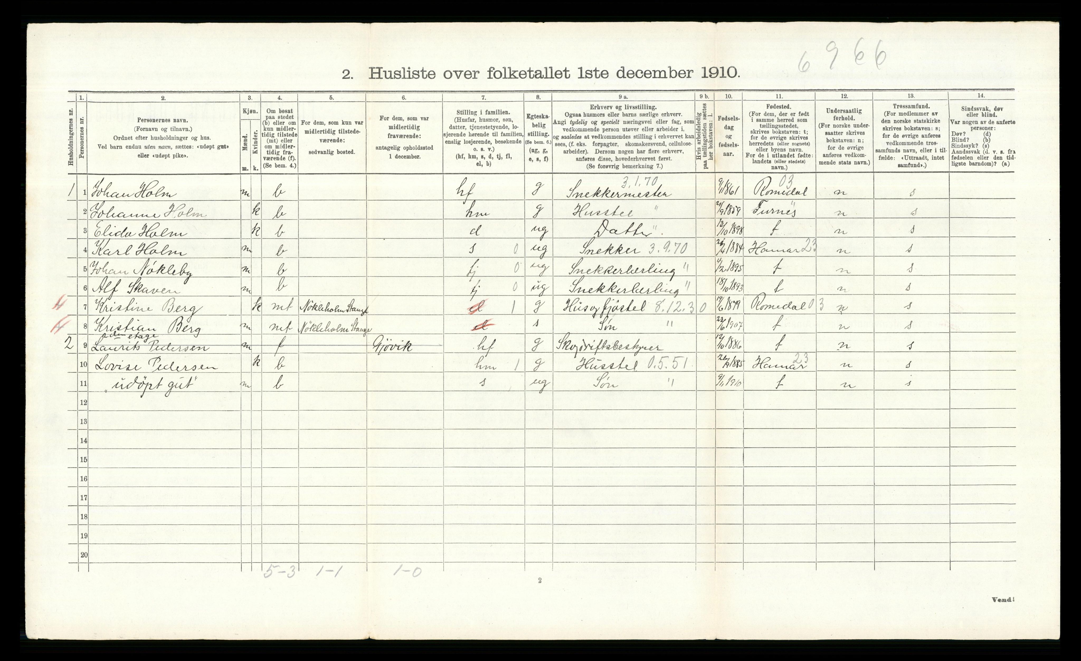 RA, 1910 census for Stange, 1910, p. 2459