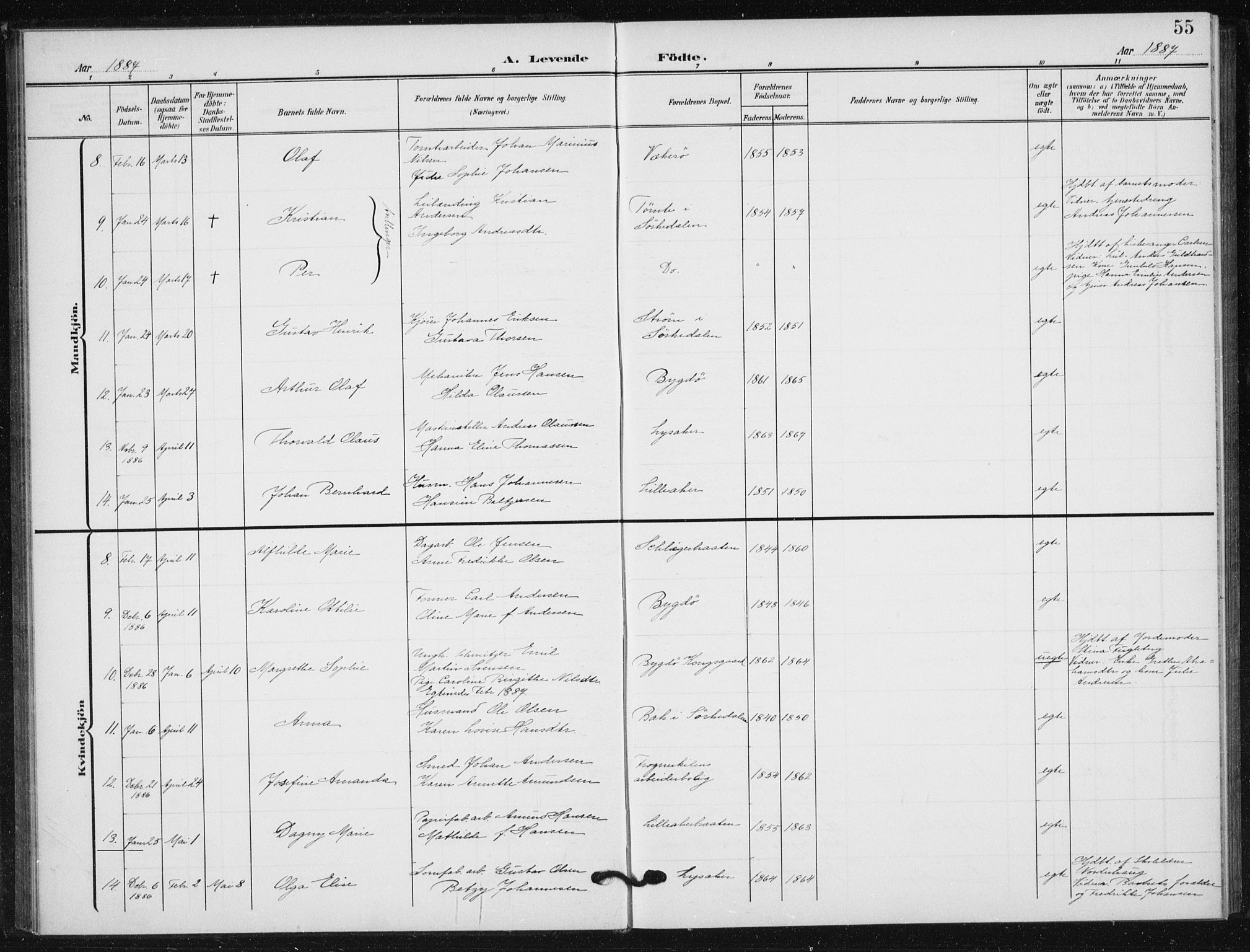 Vestre Aker prestekontor Kirkebøker, AV/SAO-A-10025/F/Fb/L0001: Parish register (official) no. II 1, 1880-1906, p. 55